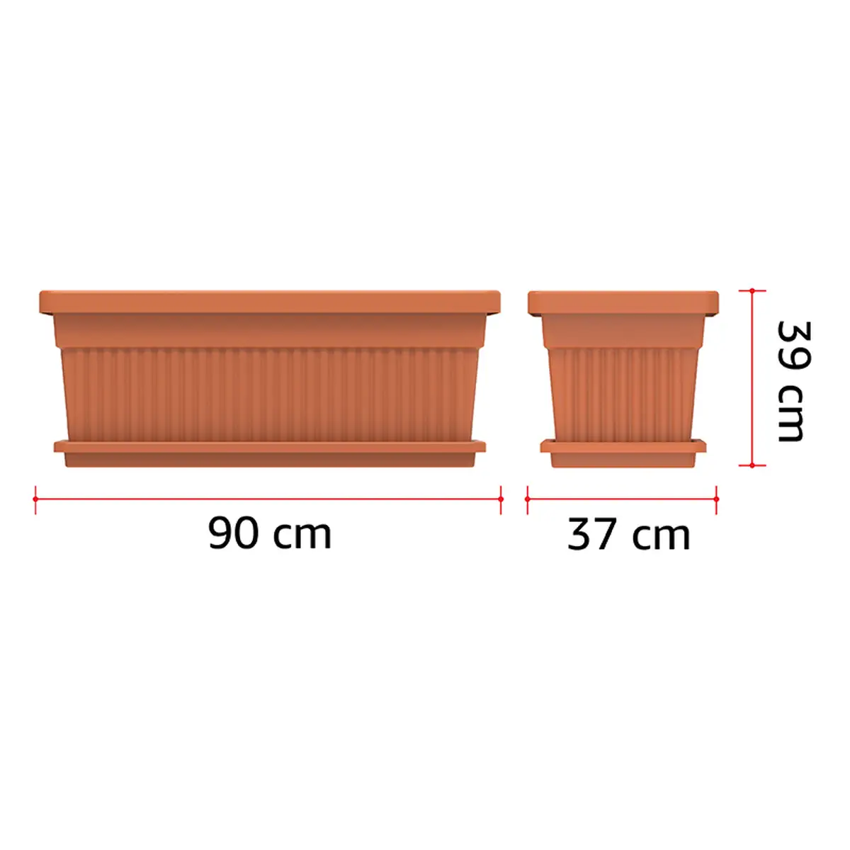 Cosmoplast Cedargrain Rectangular Plant Pot W/Tray (36 L, Terracotta)