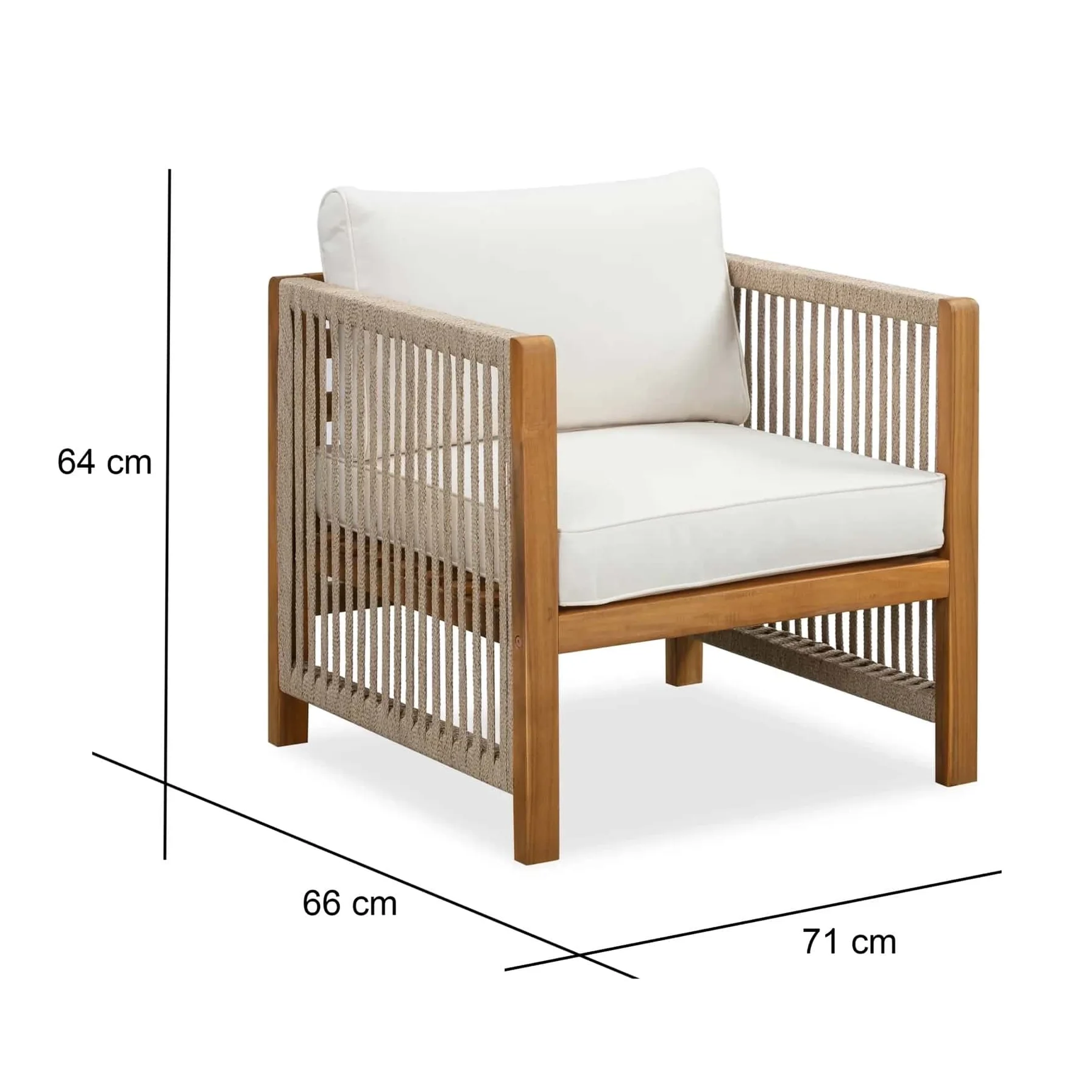 New Monterrey Acacia Wood Single-Seater Outdoor Sofa (2 Pc., 66 x 71 x 64 cm)