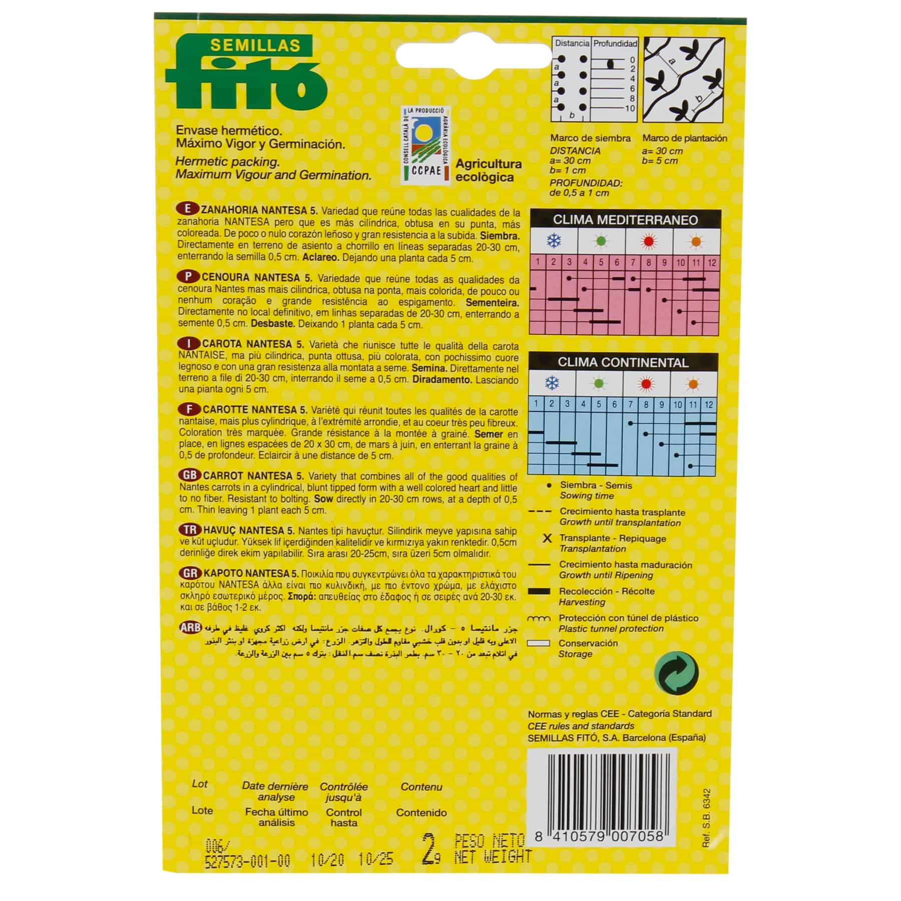 Semillas Fito Organic Carrot Nantesa Seed Pack 