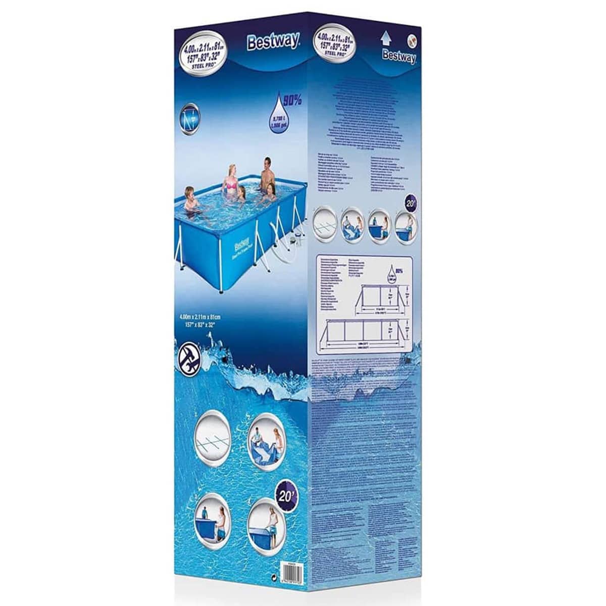 Bestway Rectangular Steel Pro Frame Pool (400 x 211 x 81 cm, Blue)