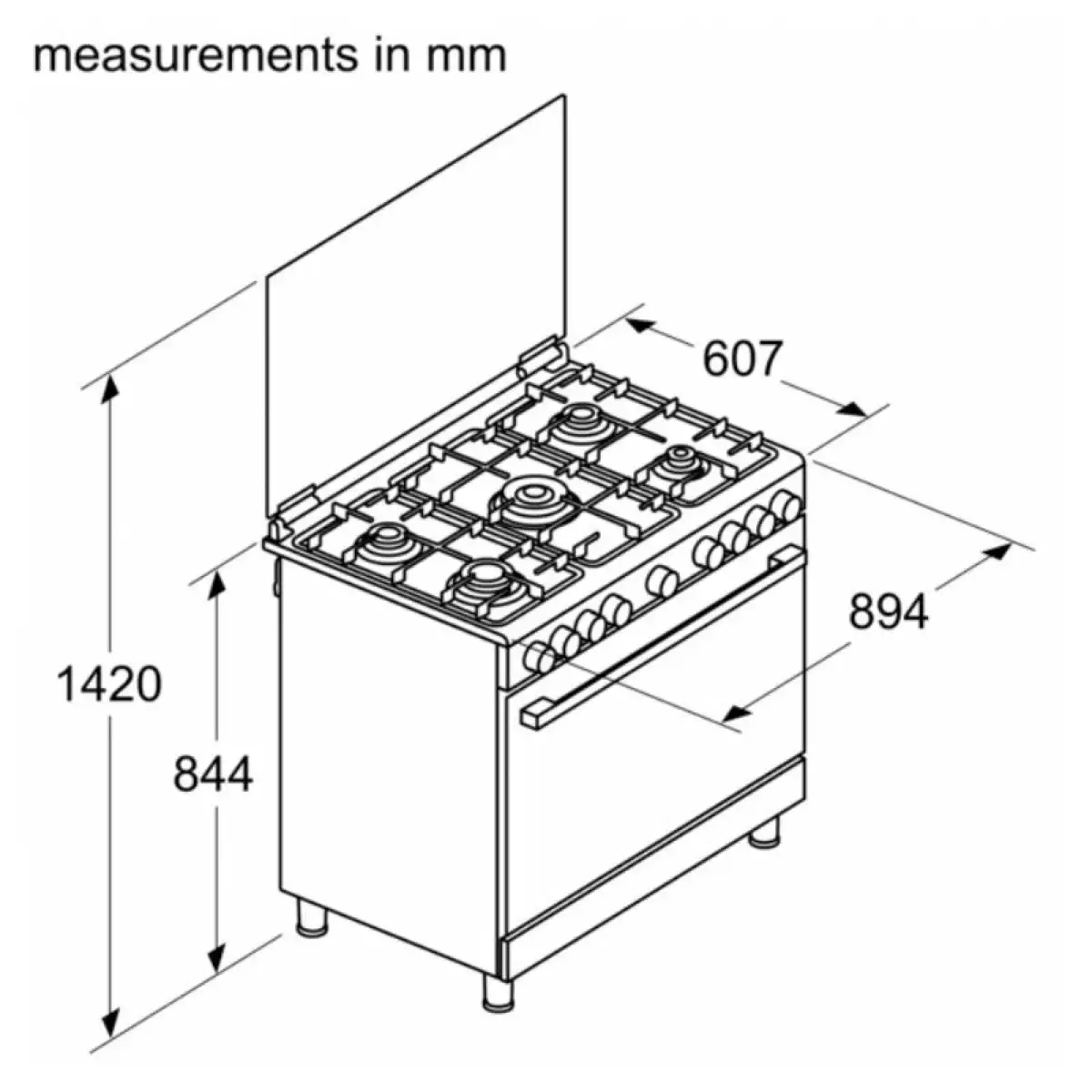 Bosch Series 2 Freestanding 5-Burner Gas Cooker, HGV1E8Y50M (60 x 90 x 85 cm)