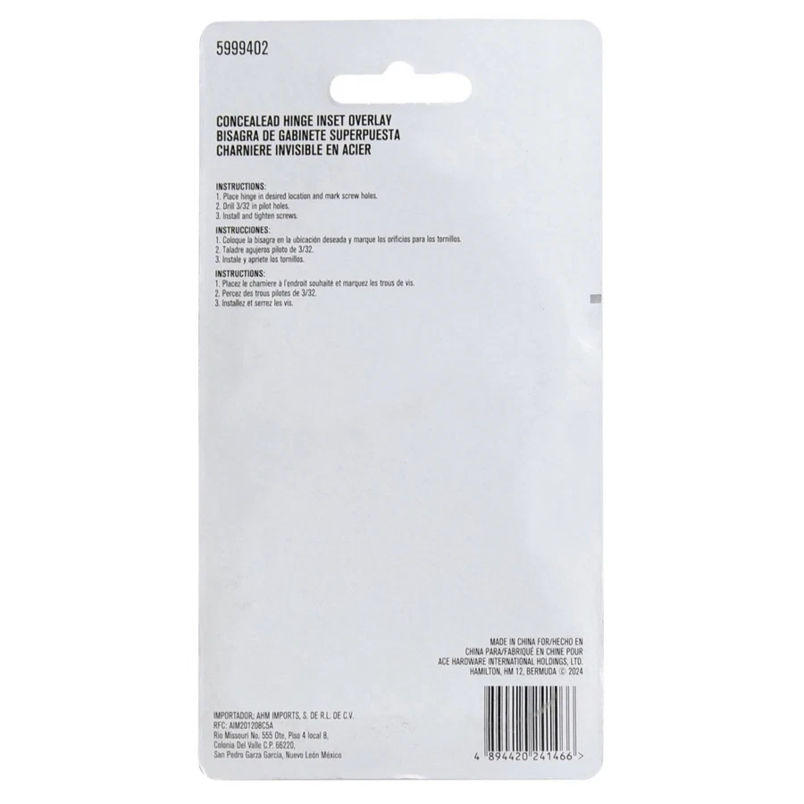 Ace Steel Concealed Hinge Inset Overlay (Silver)