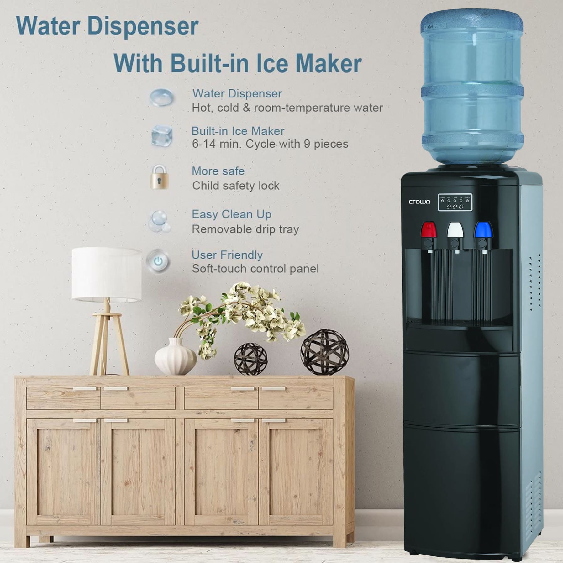 Crownline Top Load Freestanding Water Dispenser W/Ice Maker, WD-232 (4 L, 500 W)