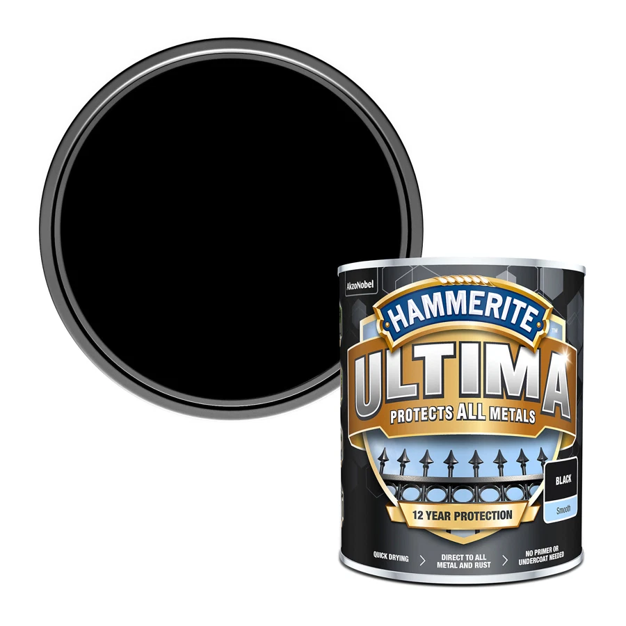 Hammerite Ultima Smooth Metal Paint (Black, 750 ml)