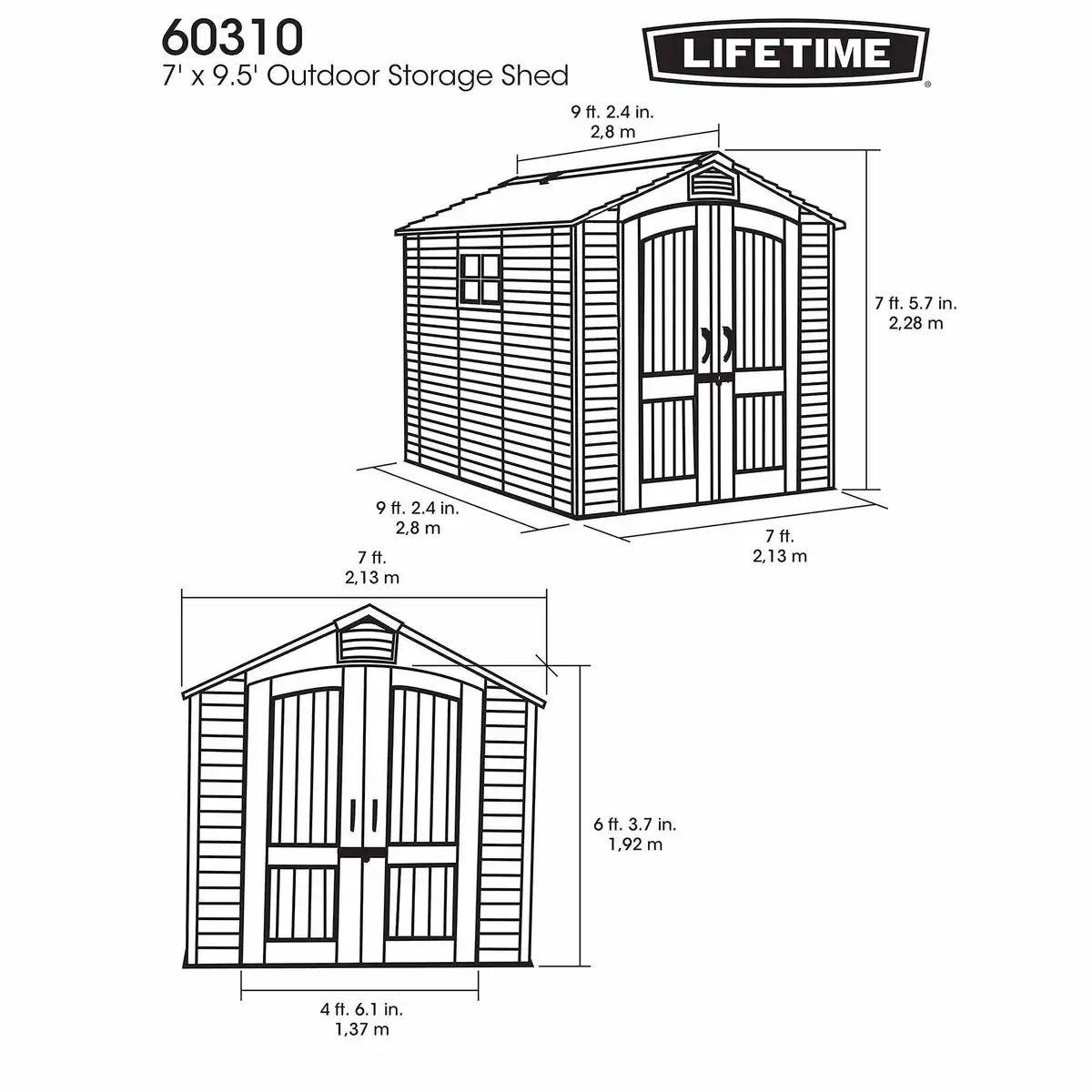 Lifetime Rough Cut Storage Shed with 2 windows (213 x 280 x 228)