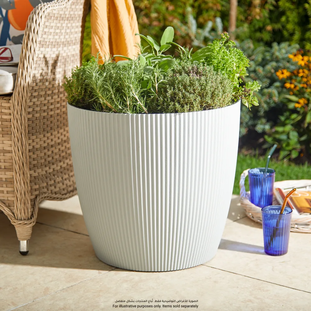 Verve Vertical Ribs Oval Plastic Pot (43 cm, Grey)