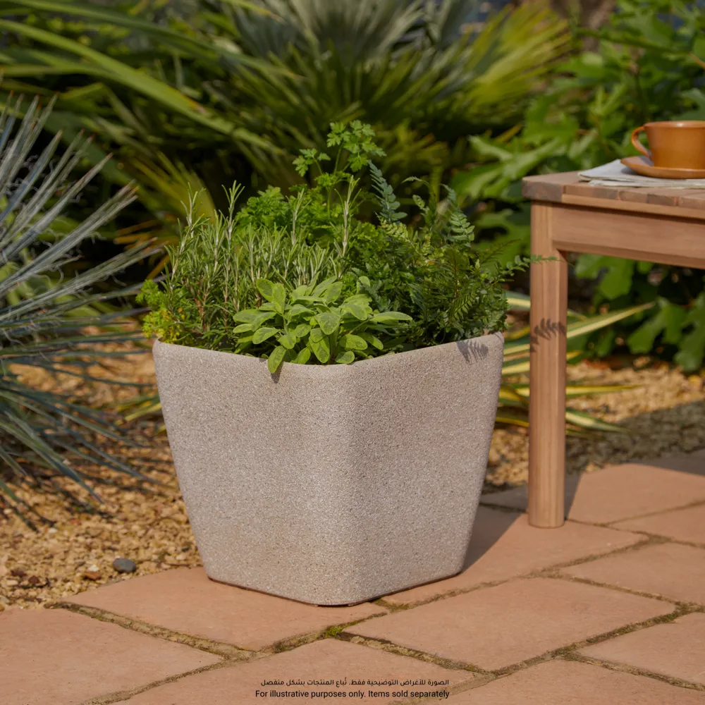 Verve Rough Square Plastic Pot (26 cm, Beige)