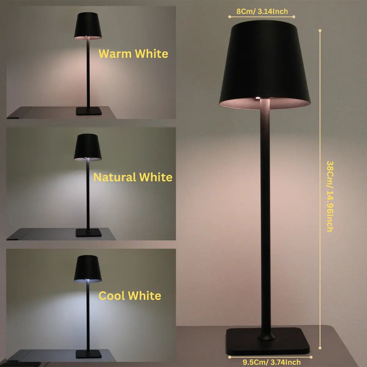 Levin Cordless USB Rechargable Dimmable Table Lamp (Black, 5 W)
