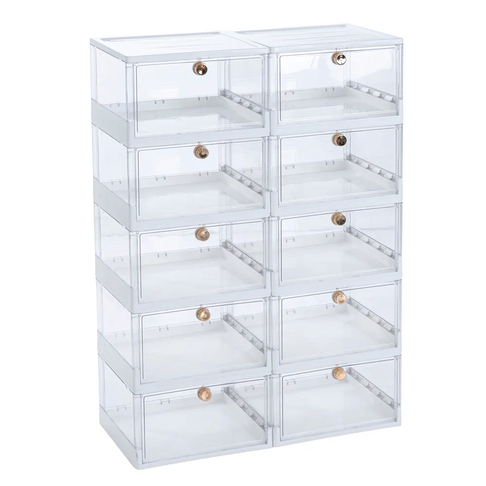 Foldable 4-Side Transparent Shoe Storage Box Set, T8005-10 (10 Pcs.)