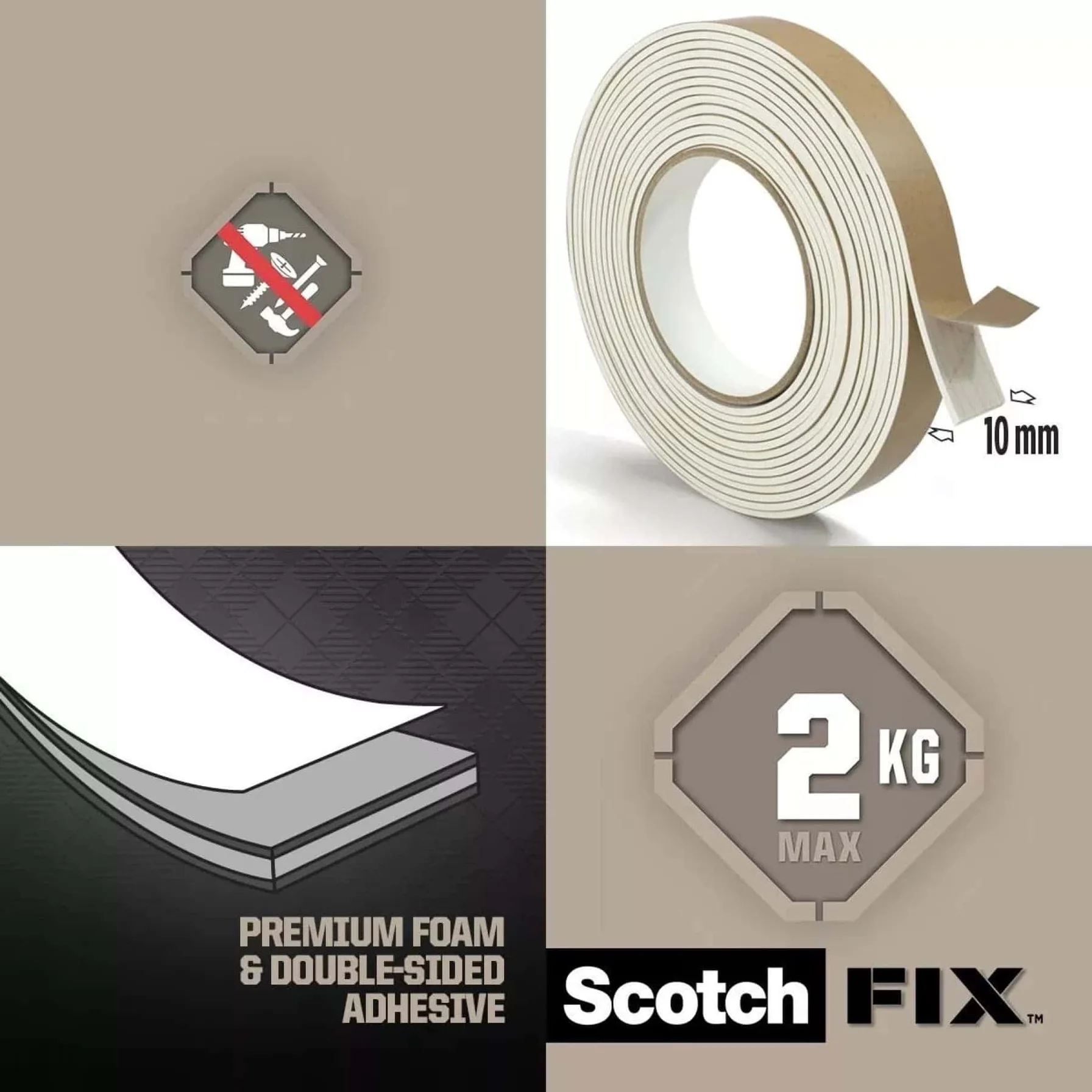 Scotch Fix Double-Face Interior Narrow Mounting Tape For Splashback (4 Rolls, 10 mm x 2 m)