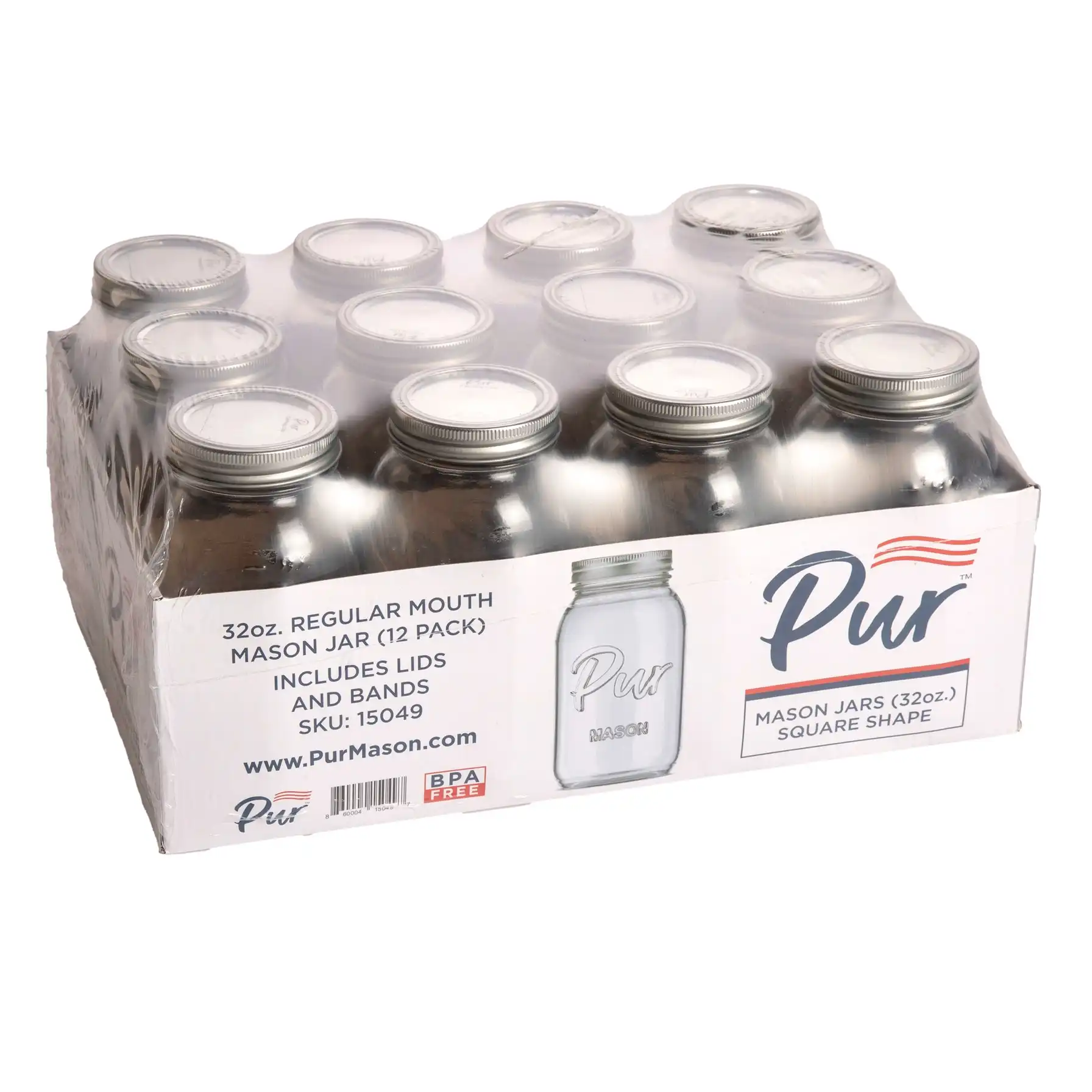 Pur Glass Mason Jar W/Lid & Band (946 ml, 12 Pc.)