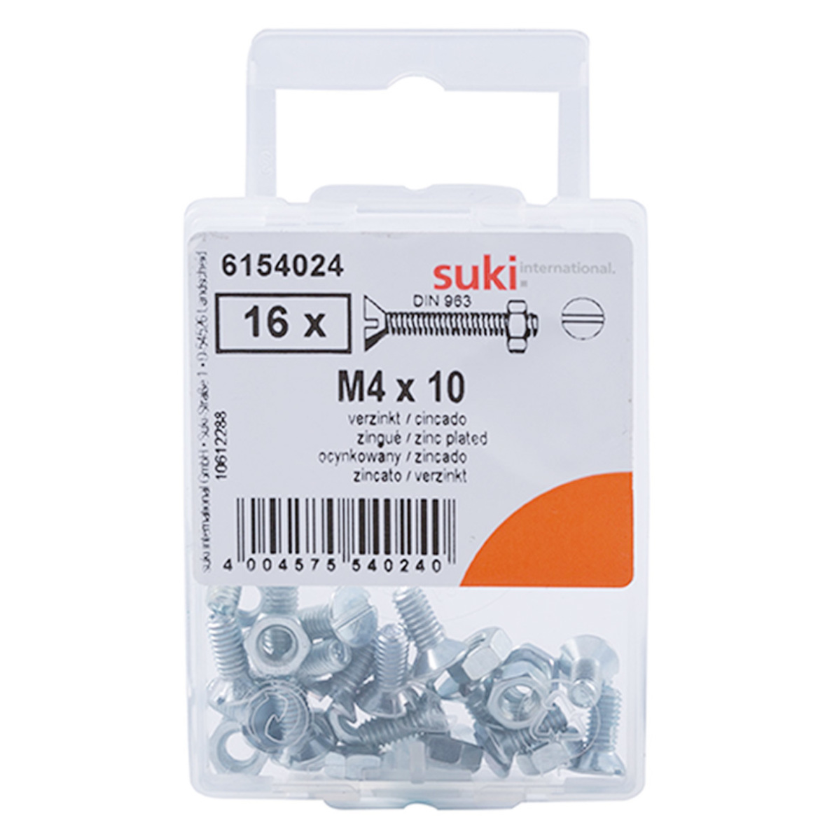 Suki Zinc-Plated  Slotted Flat-Head Countersunk Machine Screws (M4 x 10 mm, Pack of 16)