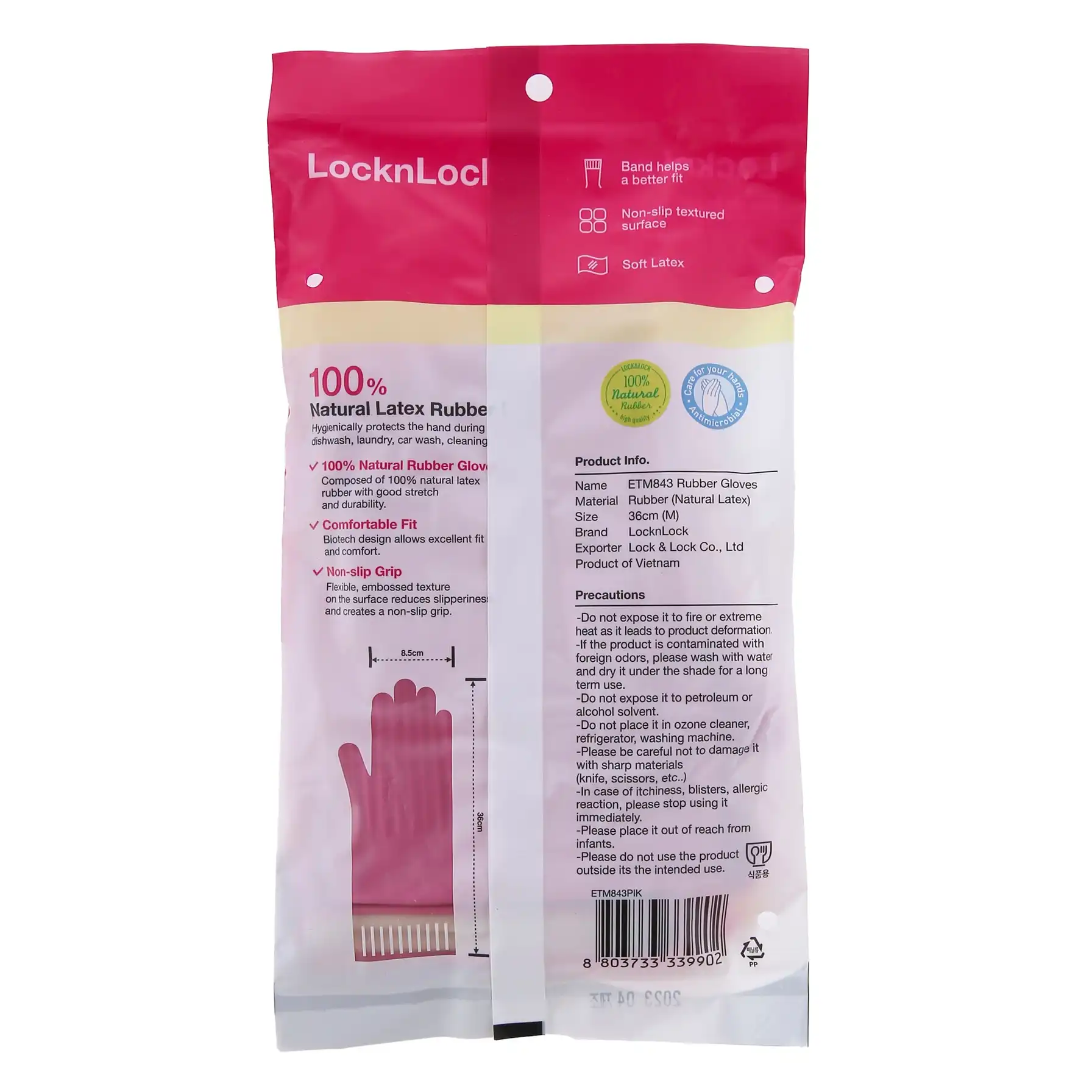 Lock & Lock Rubber Gloves (36 cm, Medium, Pink)