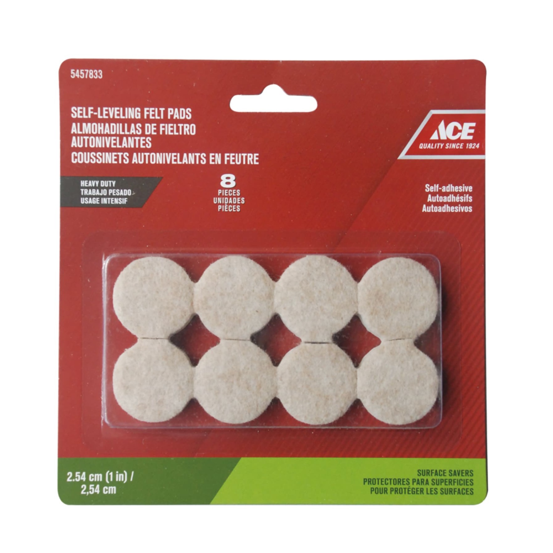Ace Self Leveling Adhesive Round Felt Pad Pack (2.54 cm, 8 Pc.)