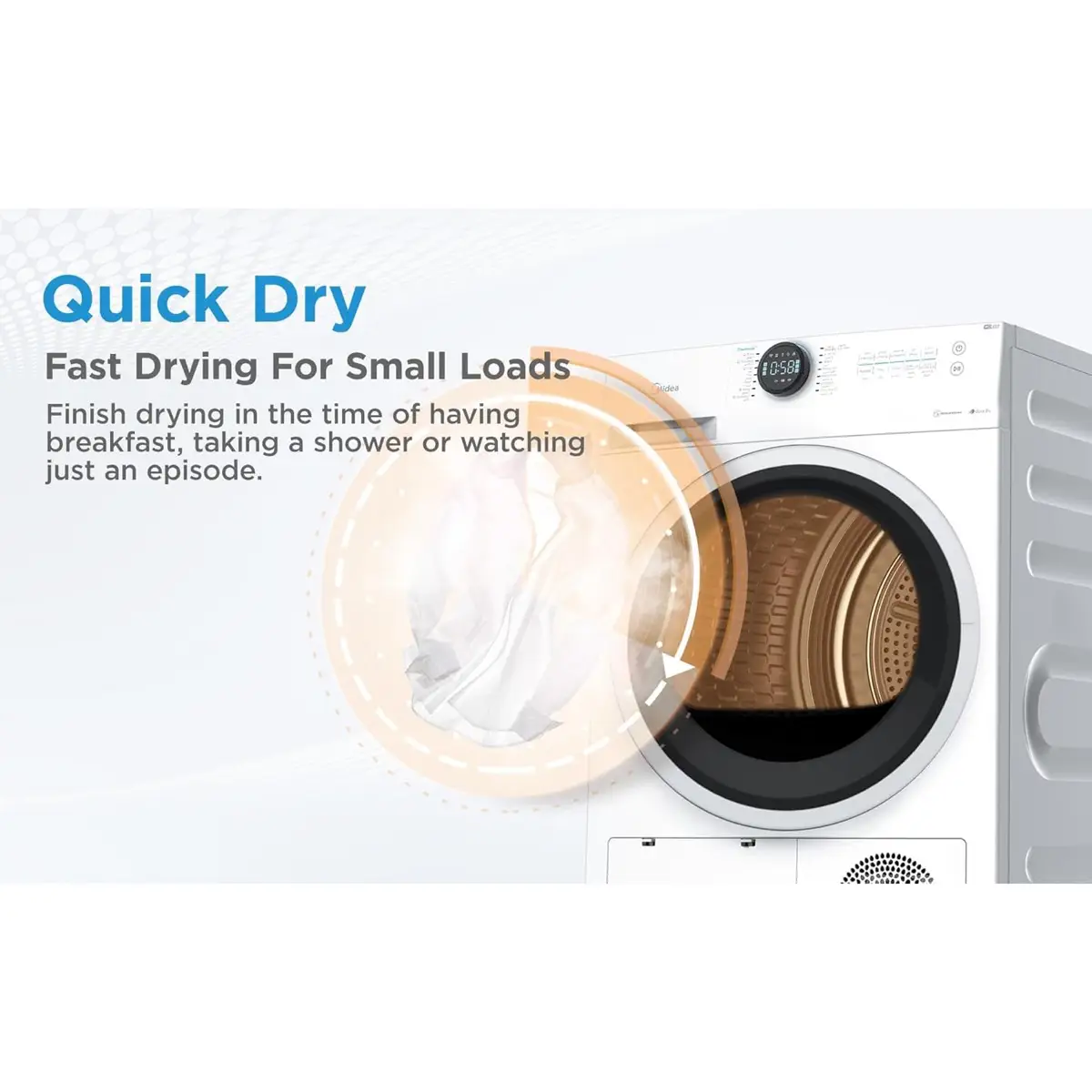 Midea 8 Kg Freestanding Smart Front Load Condenser Dryer, MD200C80W/W-GCC