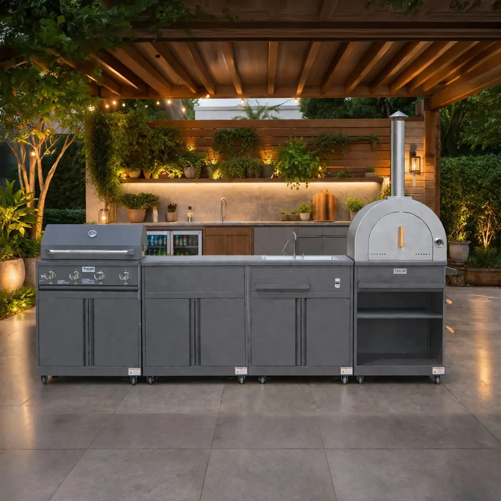 Thor Kitchen 4-Piece Modular Outdoor Kitchen Island (Matte Grey, 316 x 124 x 66 cm)