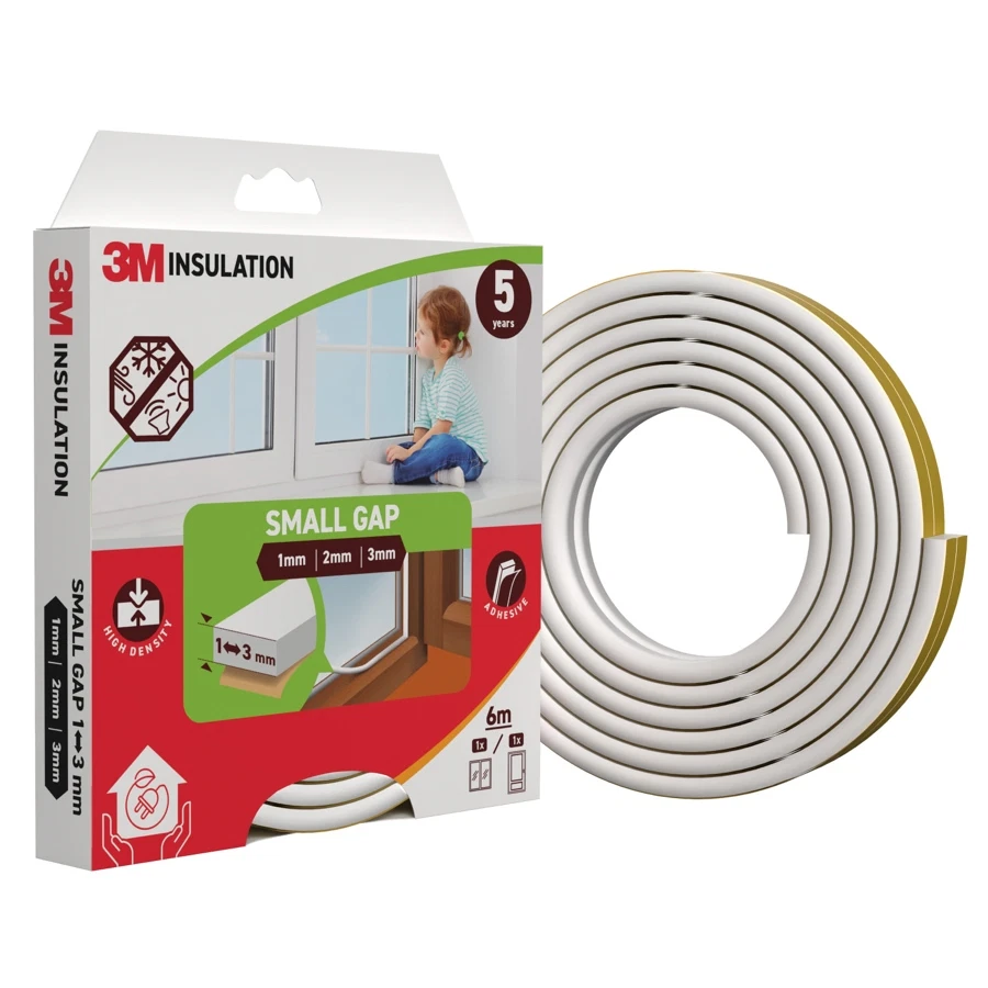 3M Classic Insulation Seal Tape (Small Gap, White, 6 m)