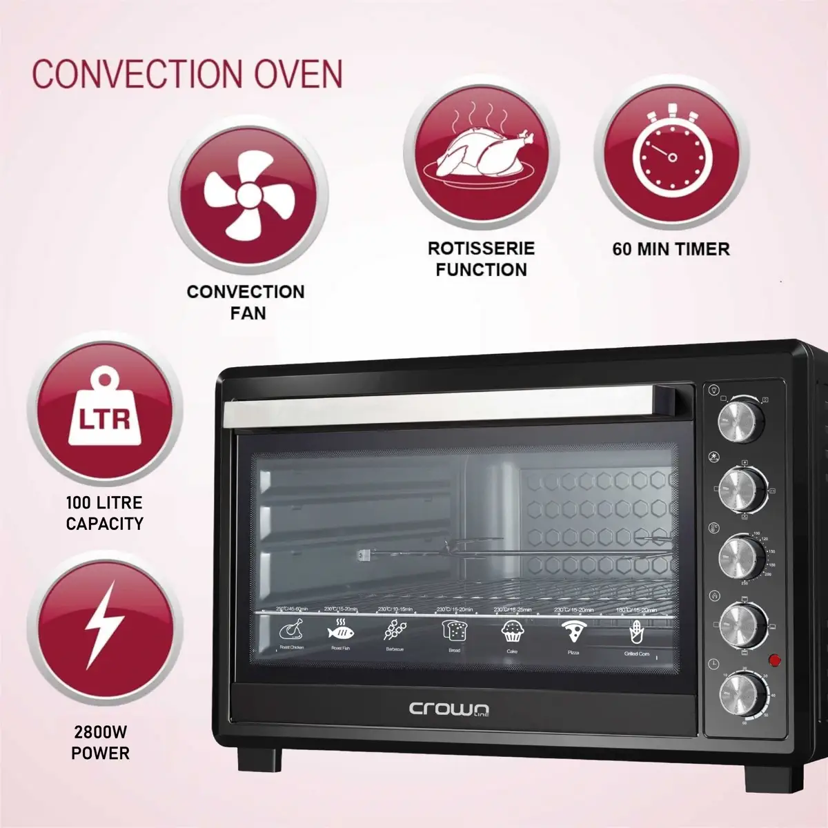 Crownline Freestanding Electric Oven, EO-439 (2800 W, 100 L)