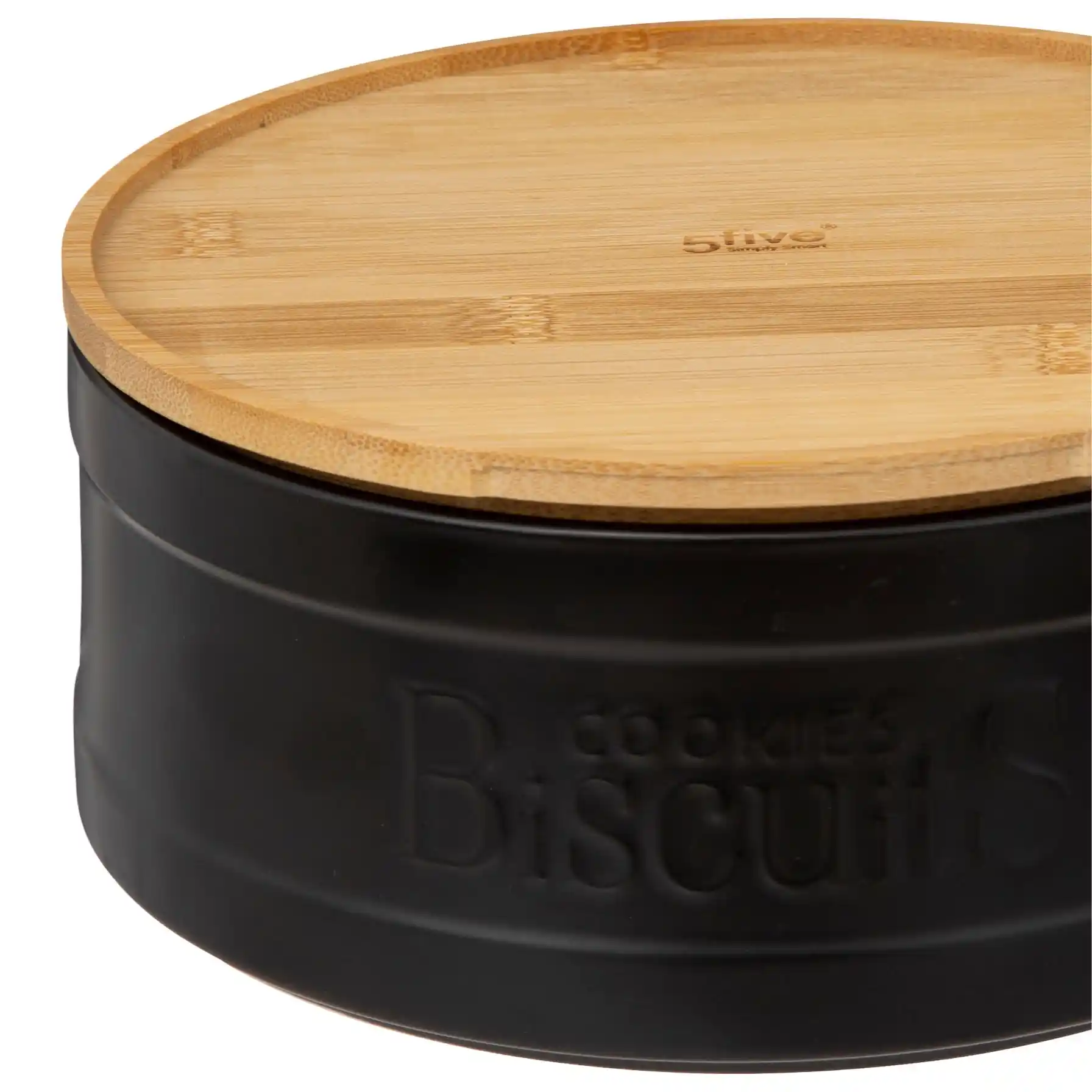 5Five Natureo Stoneware & Bamboo Cookie Box (22.3 x 9.8 cm, Black)