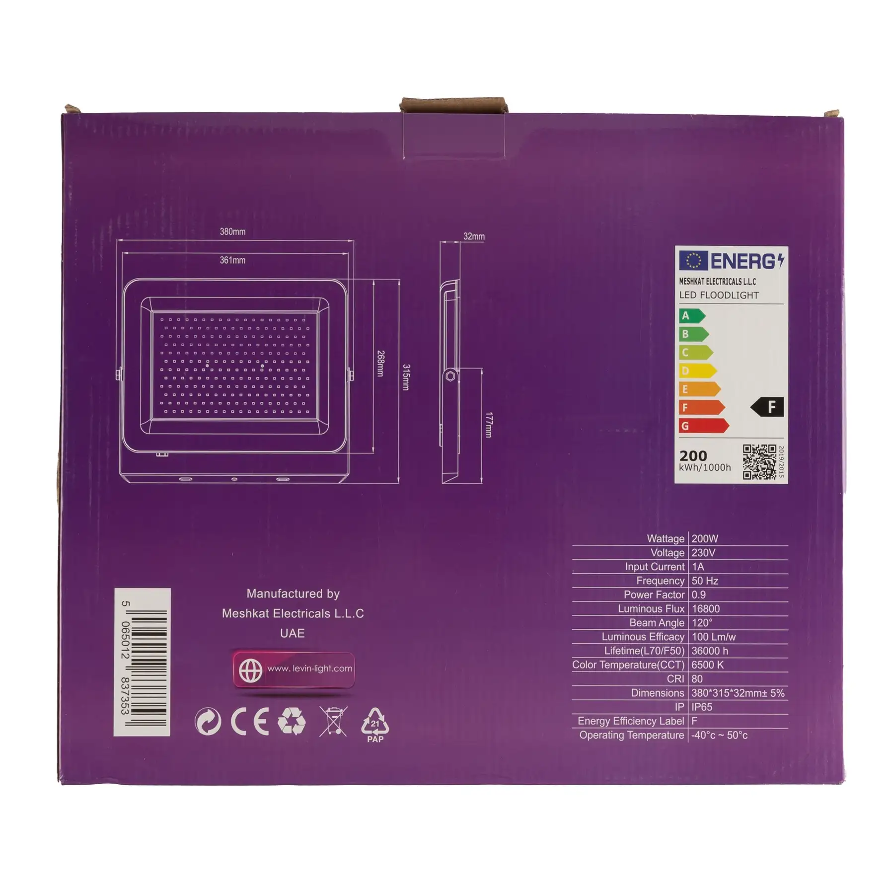 Levin LED Floodlight (200 W, Cool White)