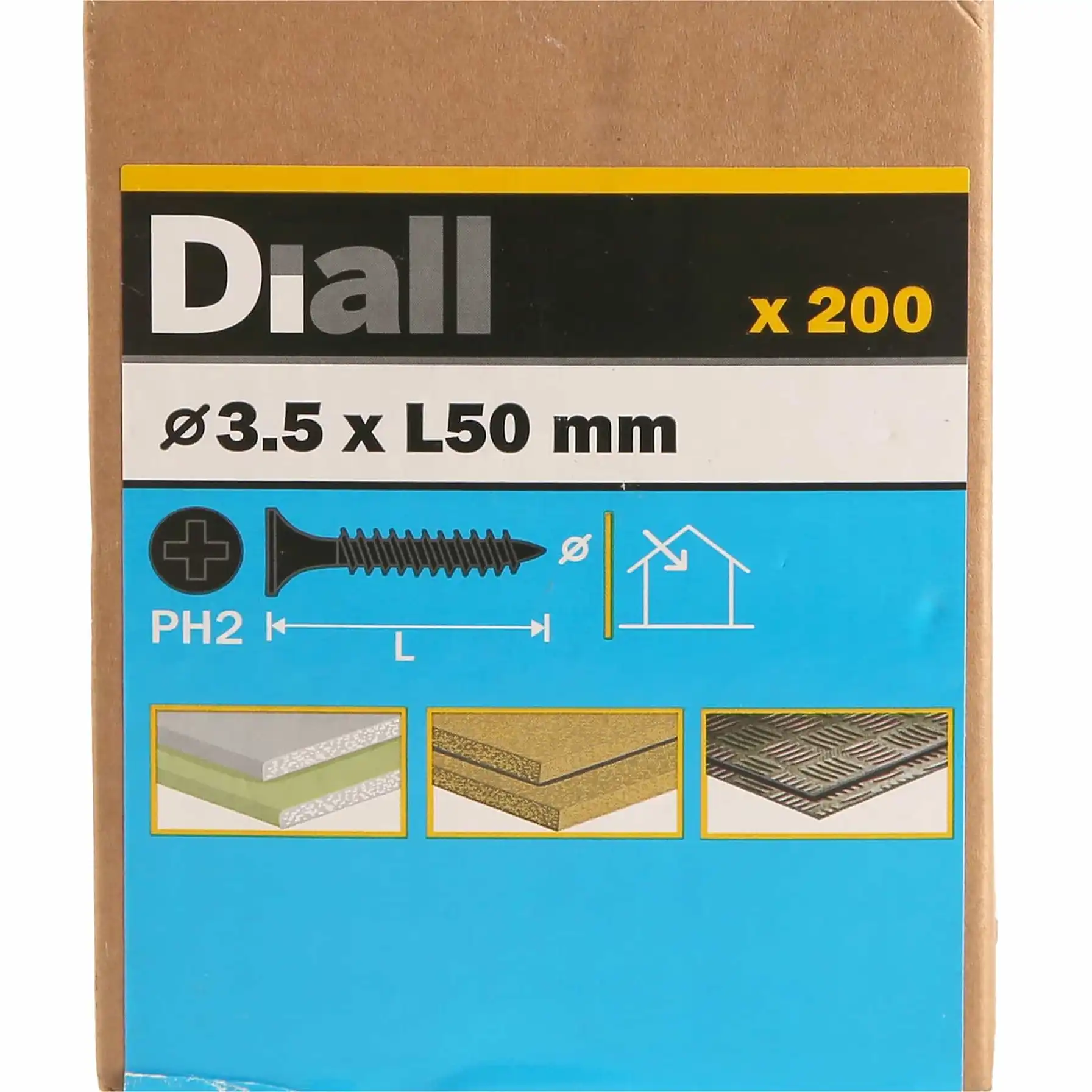 Diall Carbon Steel Universal Screw Pack (3.5 x 50 mm, 200 Pc.)