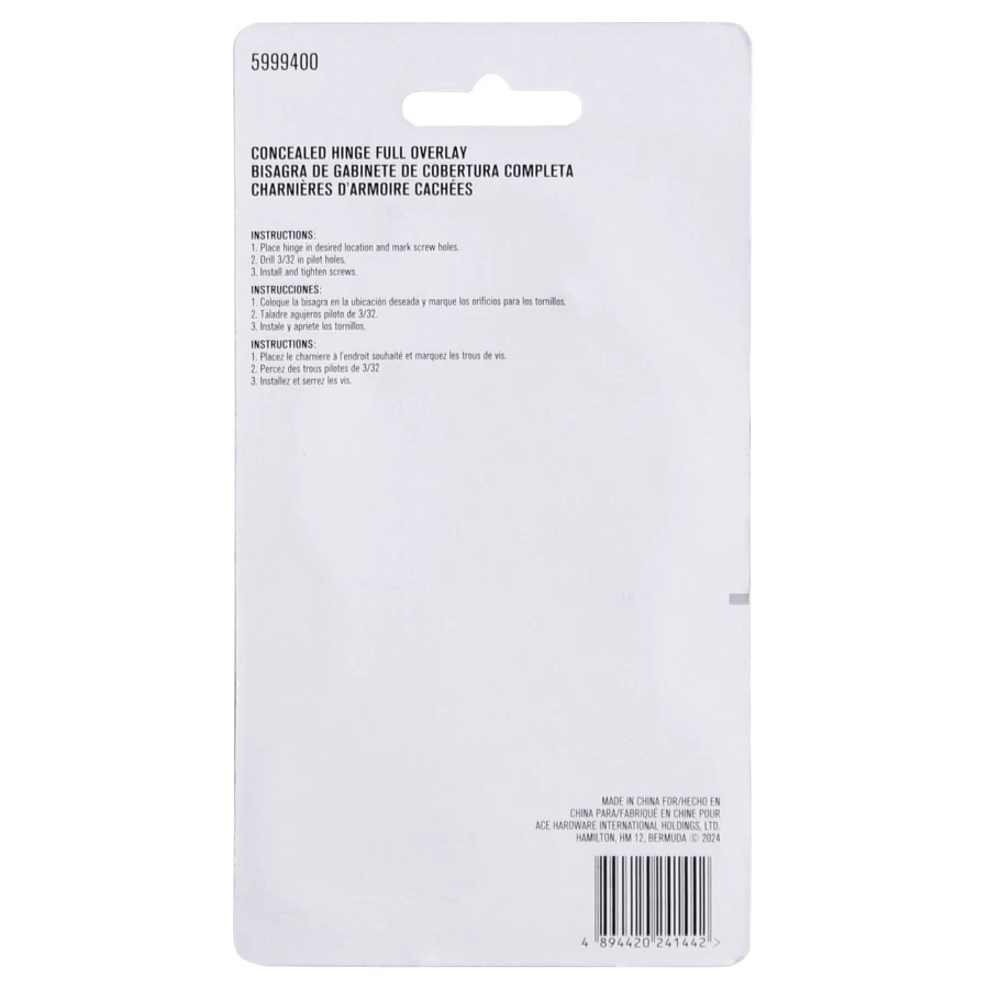 Ace Steel Concealed Hinge Full Overlay (Silver)