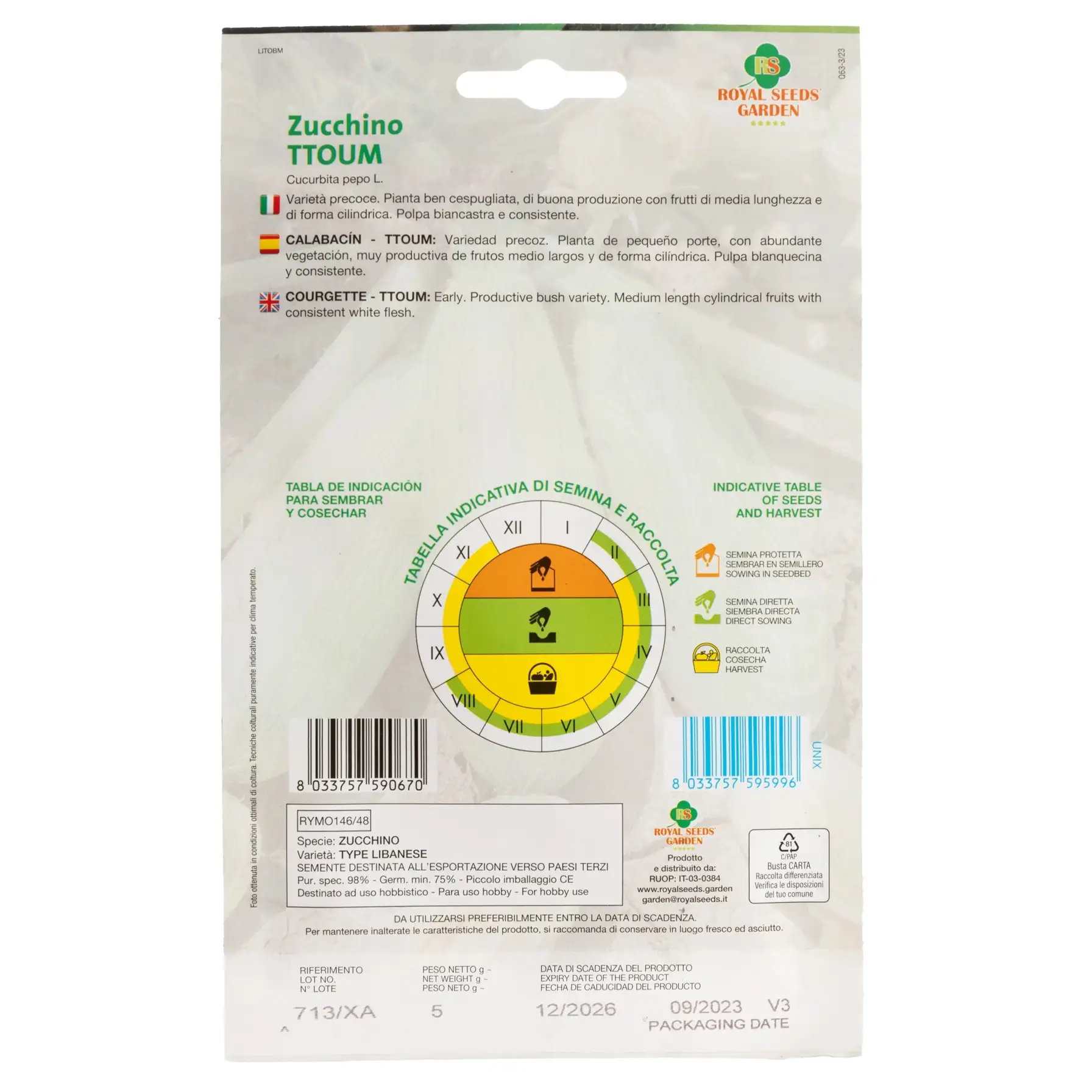 Royal Seeds Ttoum Courgette Seed Pack (5 g)
