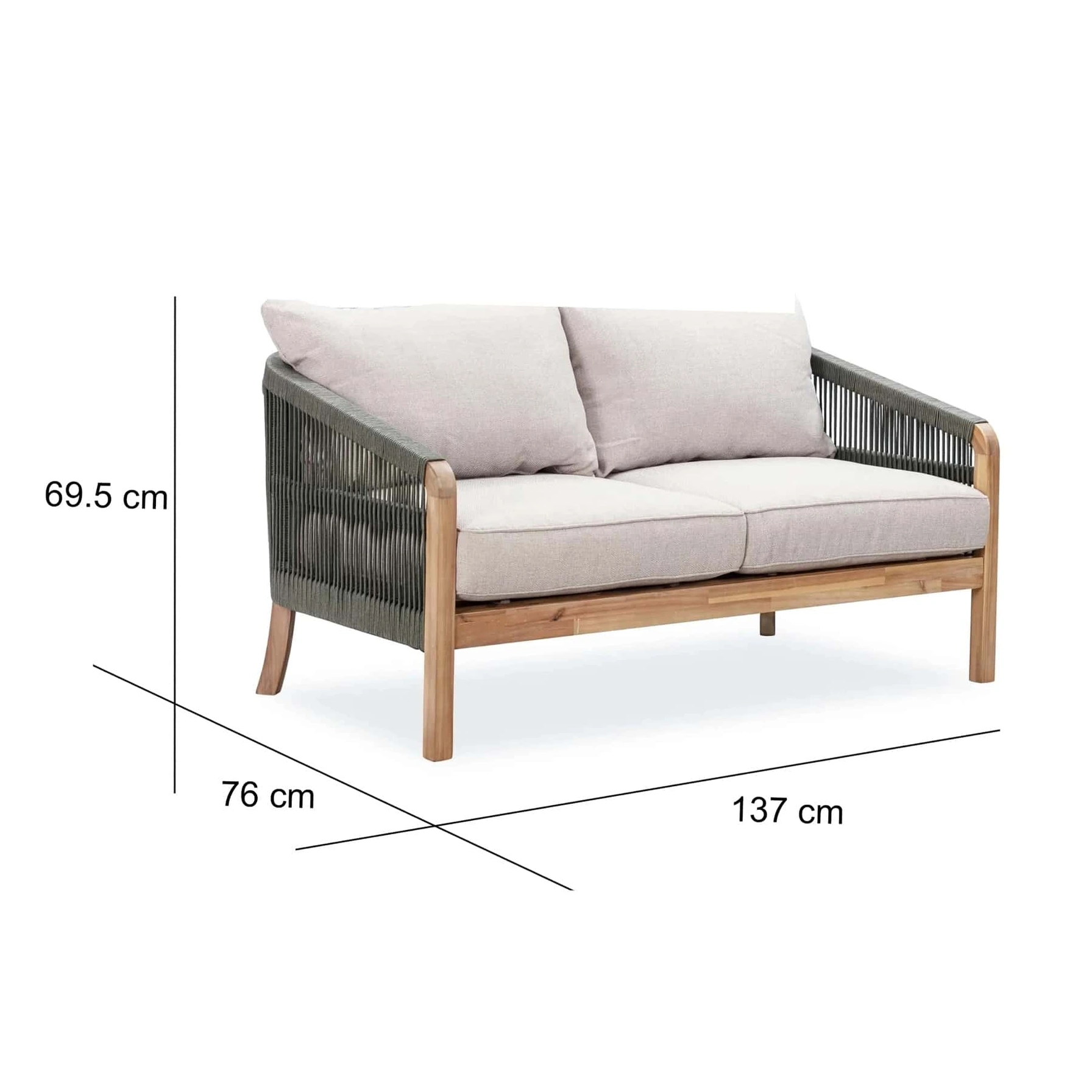 Santiago 2-Seater Acacia Wood Outdoor Sofa W/Cushions (76 x 137 x 69.5 cm)