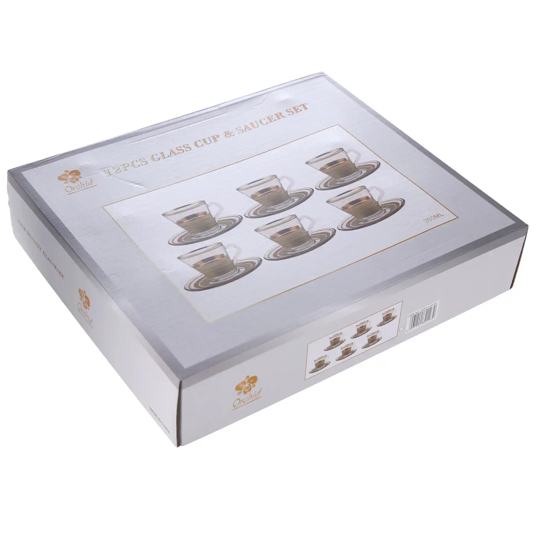 Orchid Glass Cup & Saucer Set (12 Pc., 200 ml)