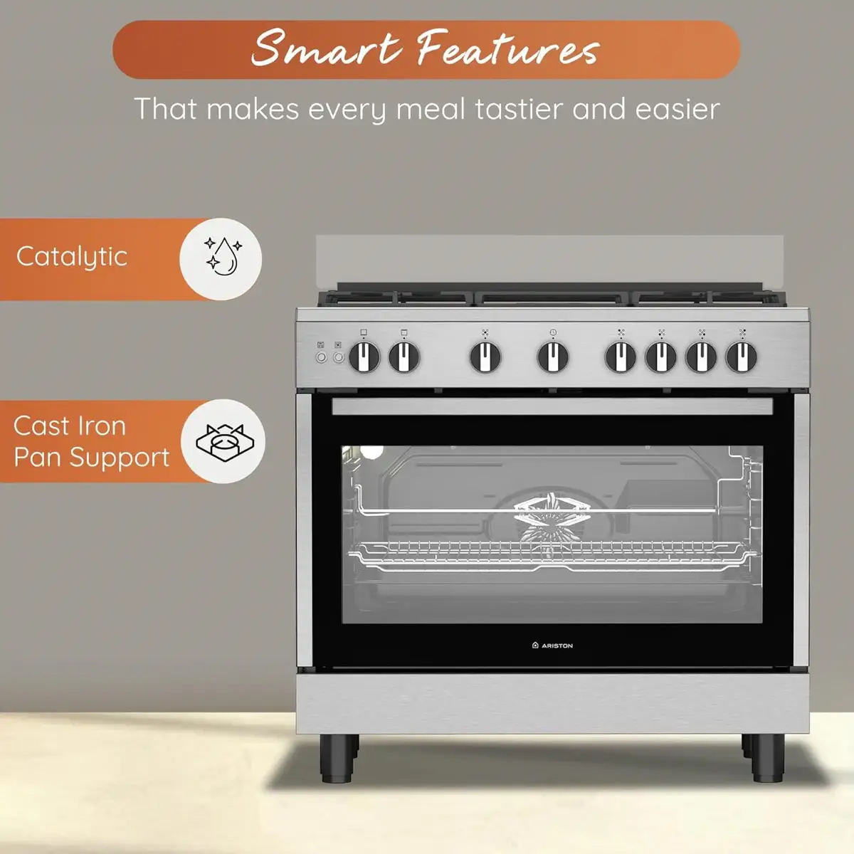 Ariston 5-Burner Freestanding Gas Cooker W/Oven, ARR9GGF22125XME (90 x 60 x 90 cm)