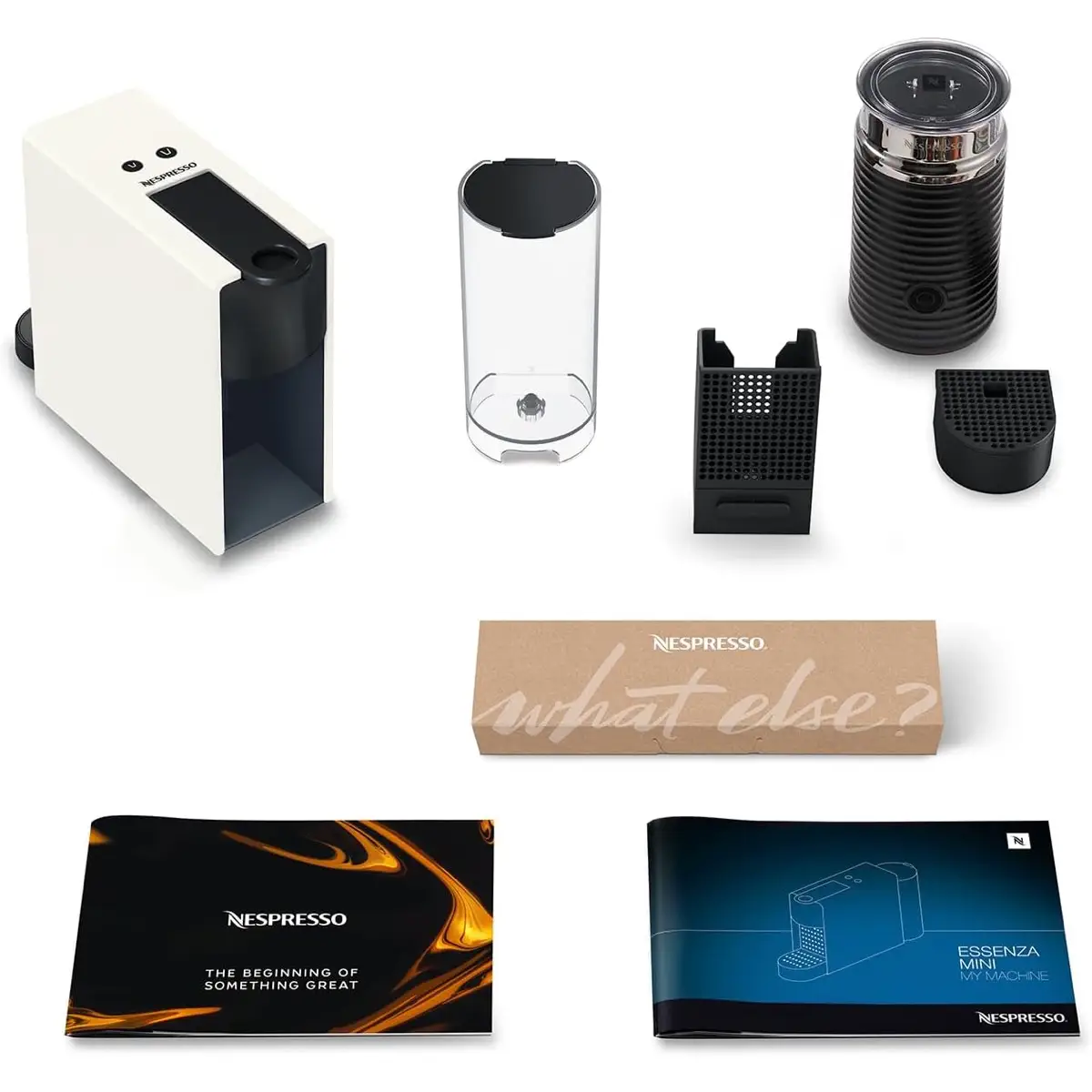 Nespresso Essenza Mini Coffee Machine + Aeroccino 3 Milk Frother, C30-WH-3694-BK (600 ml, 1260 W)