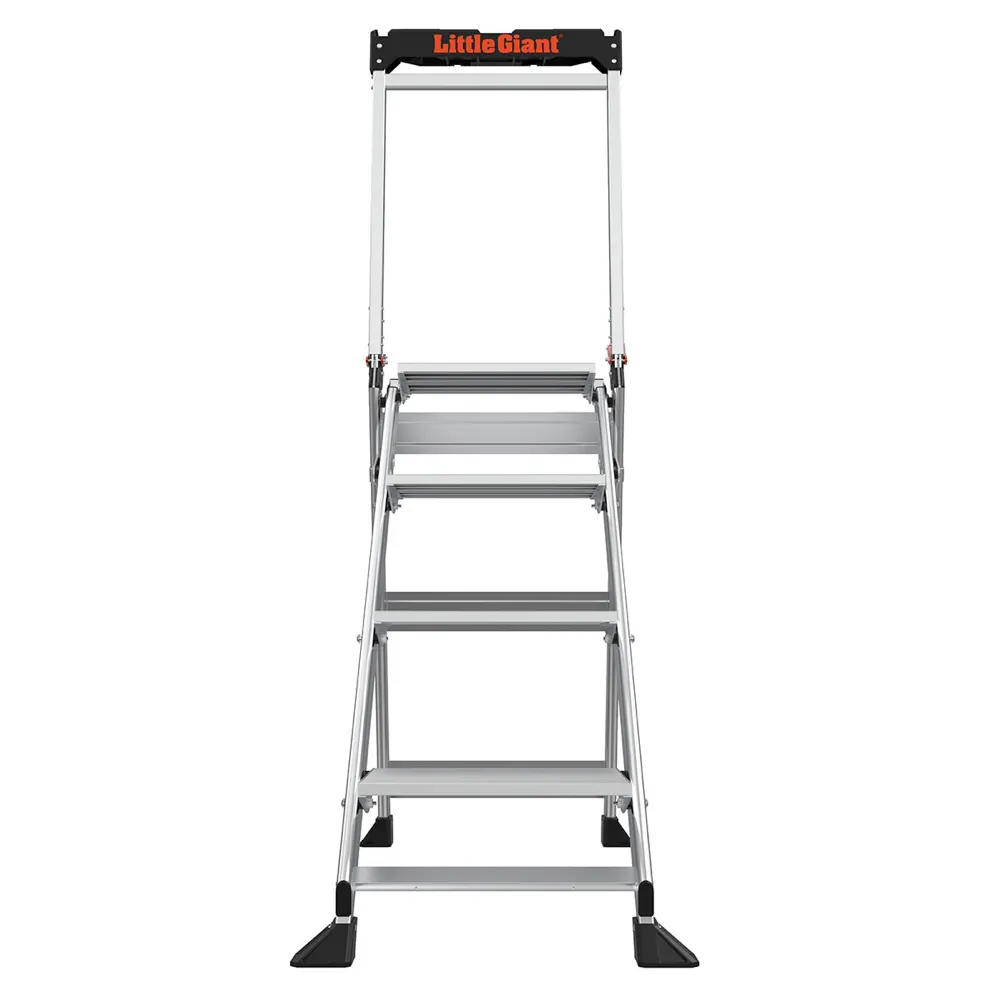 Little Giant Jumbo 4-Step Aluminum Step Stool W/Handrail, Tool Tray & Ultra-Wide Platform Steps