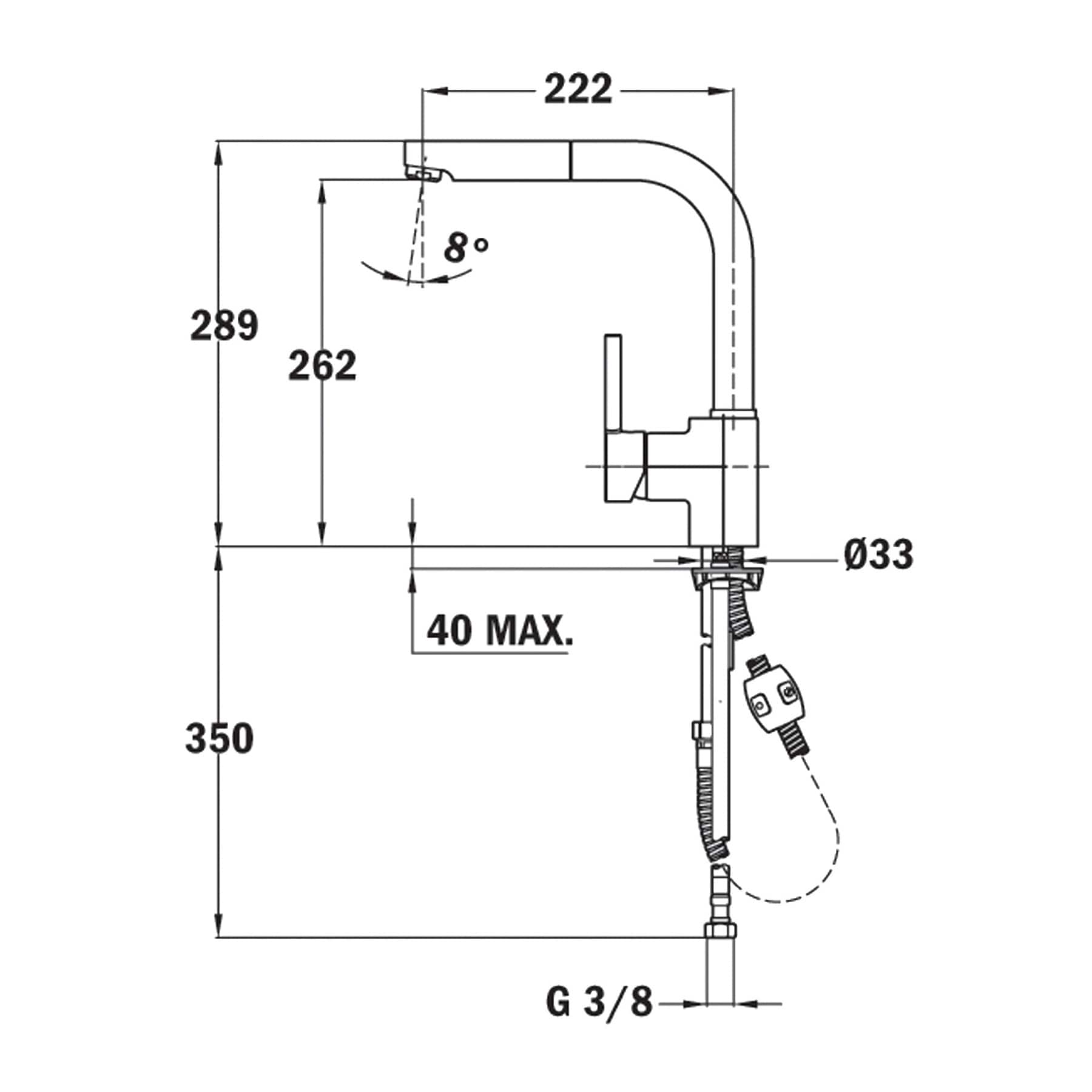 Teka Single Lever Kitchen Tap W/ Pullout Shower, Ark 938