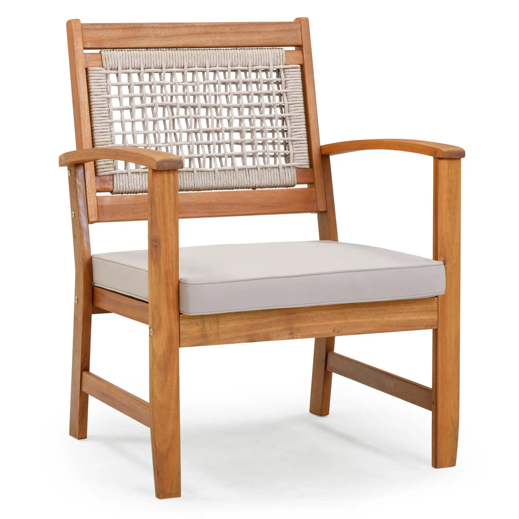 Rope Weaving Acacia Wood 4-Seater Outdoor Sofa Set W/Cushions (120.5 x 61 x 81 cm)