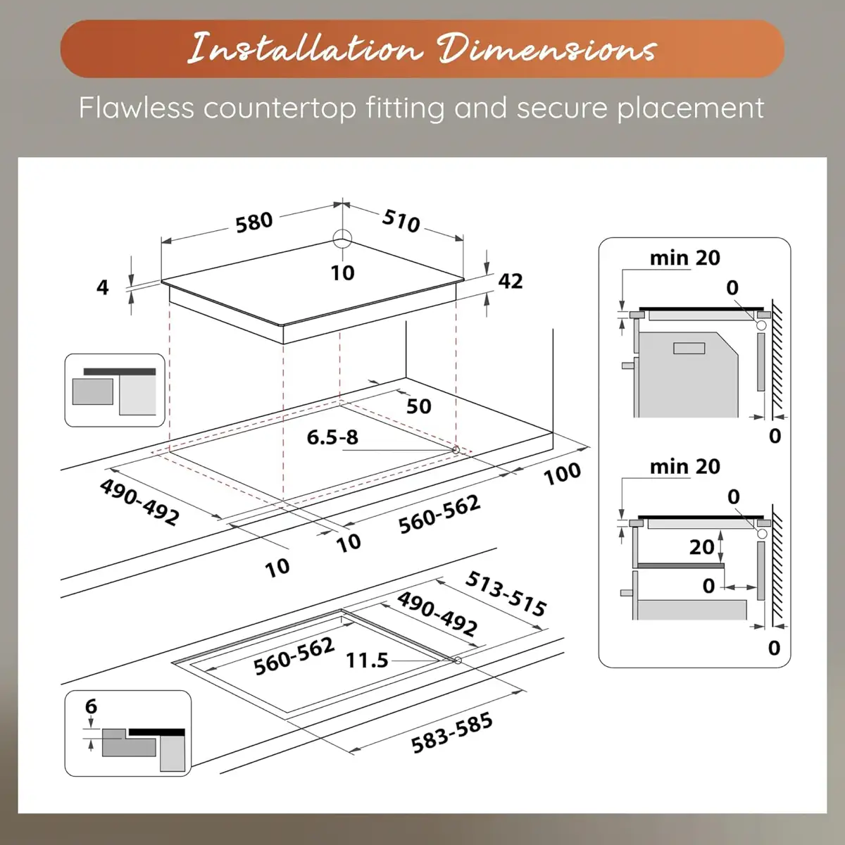 Ariston 5-Zone Built-In Electric Ceramic Hob, HR9020B (‎56.8 x 96.2 x 14.3 cm)