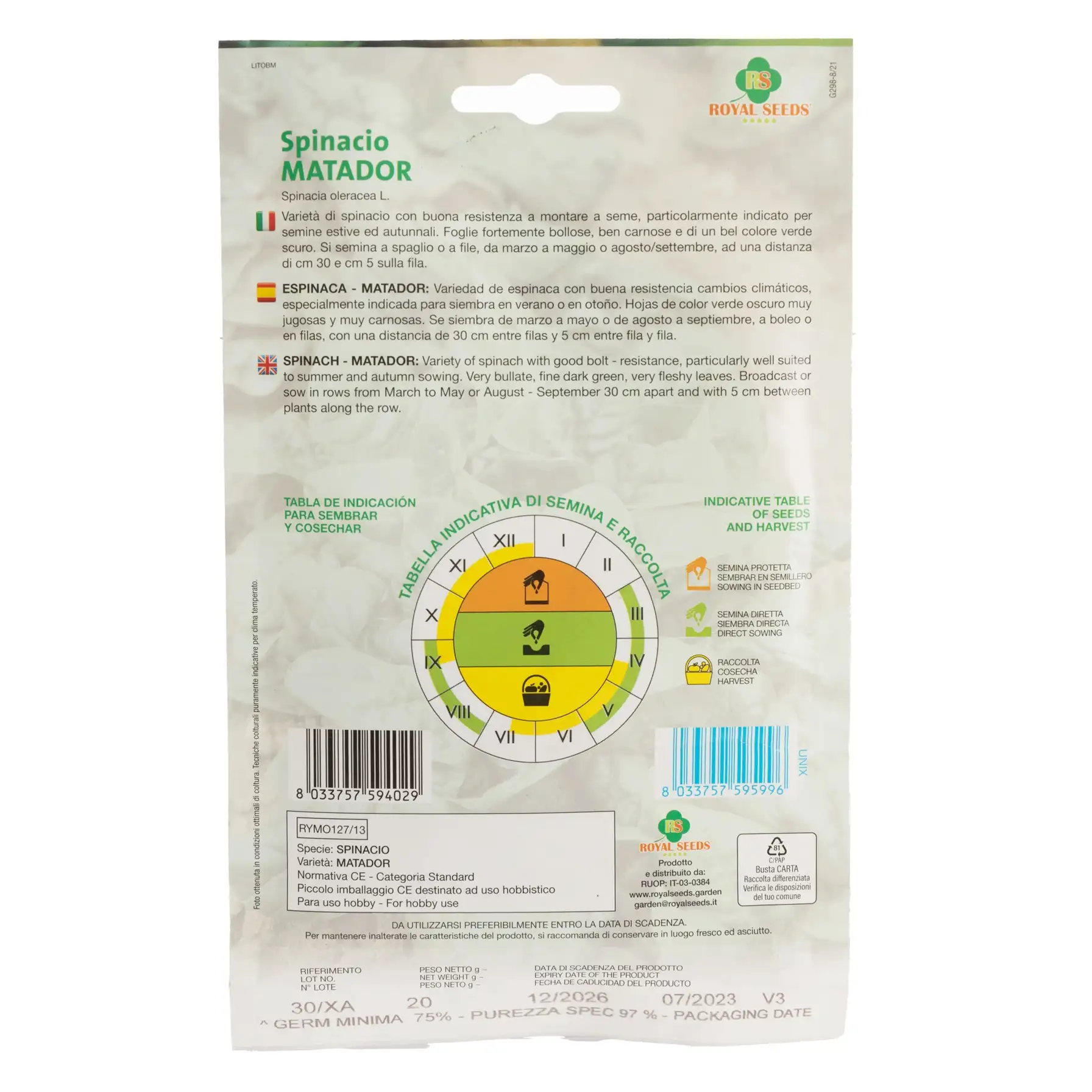 Royal Seeds Matador Spinach Seed Pack (20 g)