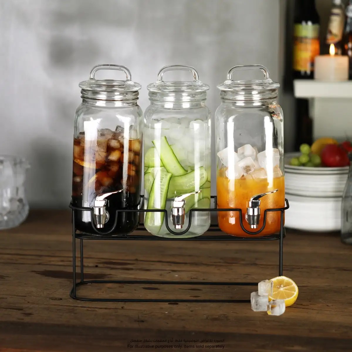 Glass Beverage Dispenser Set W/Stand (3 L, 3 Pc.)