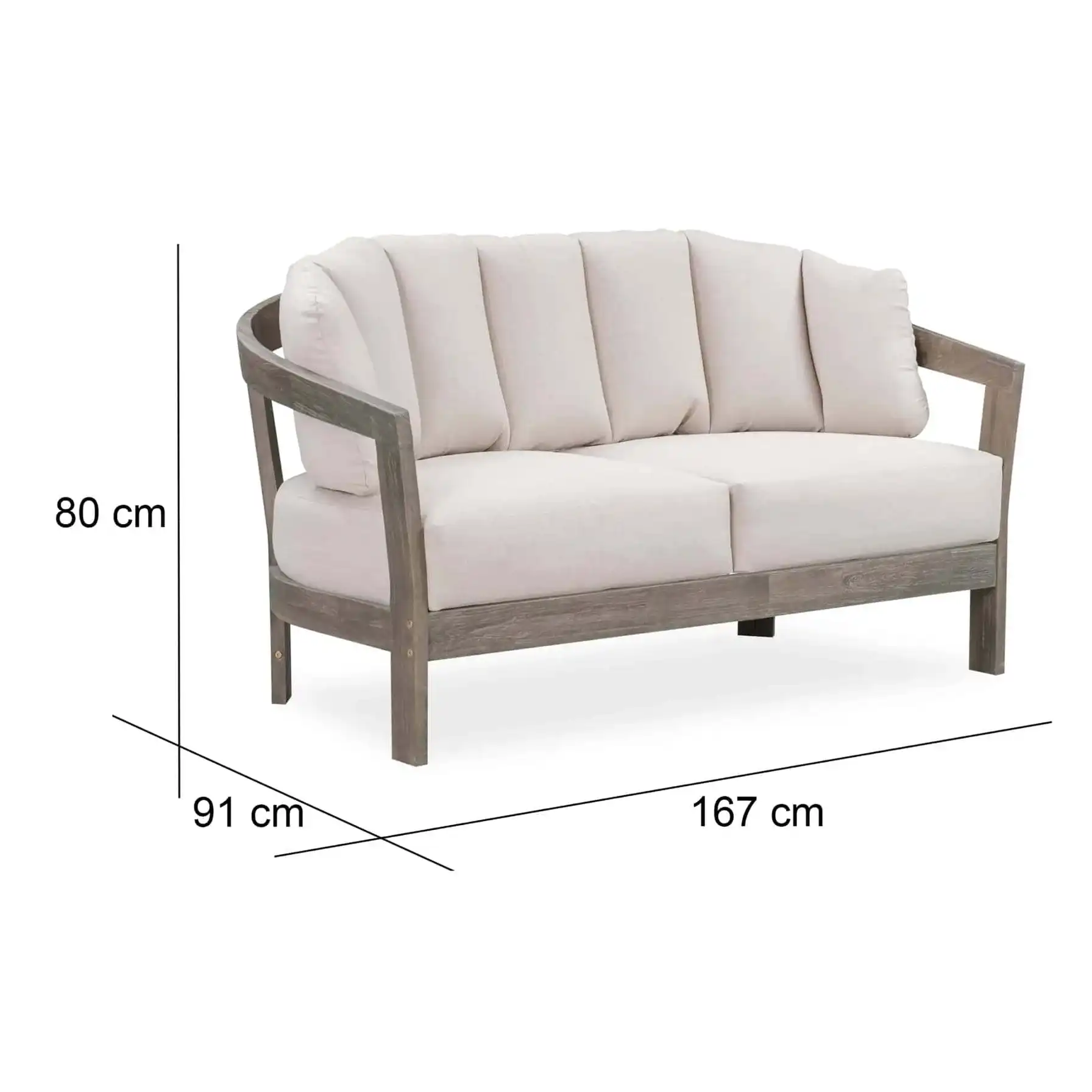 Bridgeport 2-Seater Acacia Wood Outdoor Sofa (167 x 91 x 80 cm)