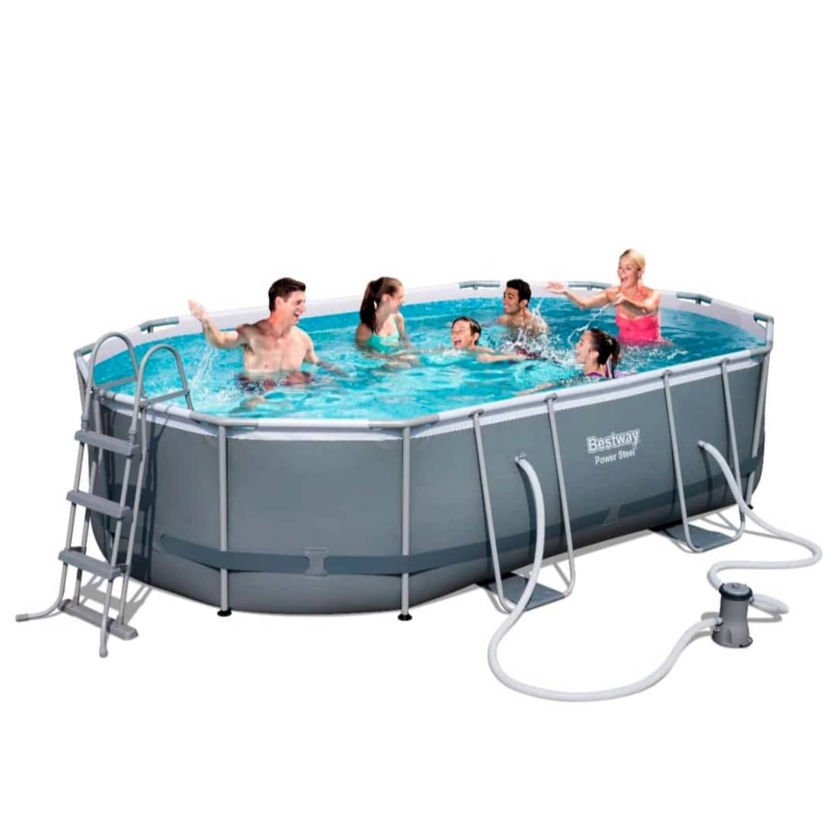 Bestway Power Steel Oblong Pool Set (488 x 305 x 107 cm, Gray)
