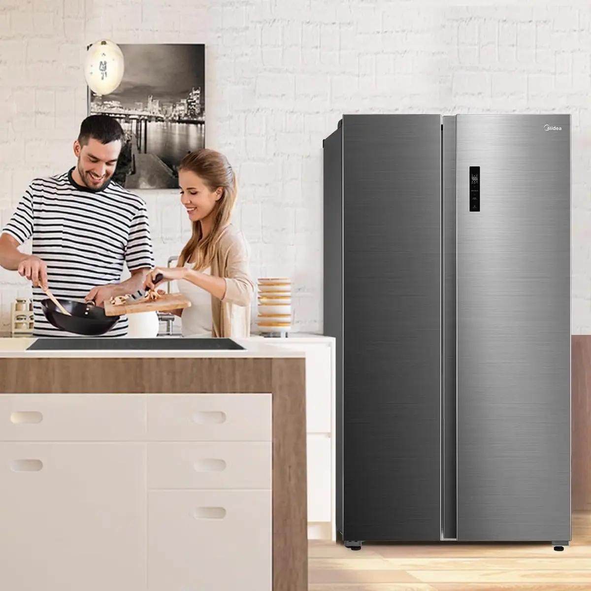 Midea Freestanding Side by Side Refrigerator, MDRS710FIE46AED (710 L, Silver)