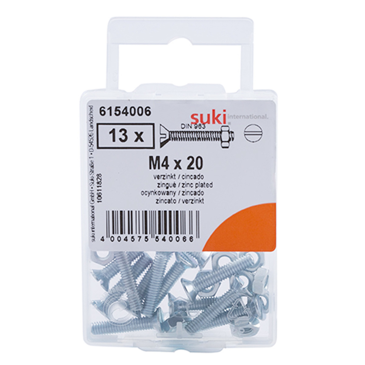 Suki 6154006 M4 Flat-Head Countersunk Machine Screws (20 mm, Pack of 13)
