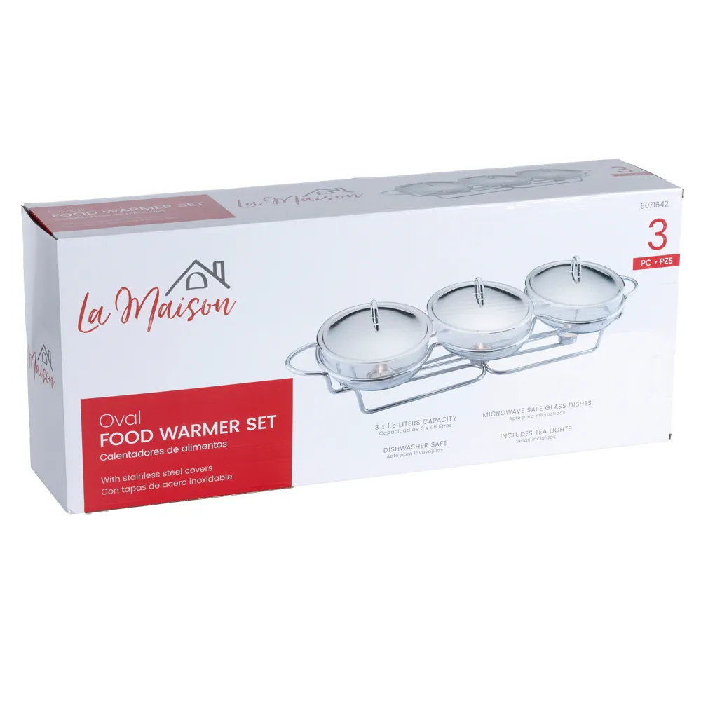 La Maison 3-Oval Food Warmer W/Stainless Steel Cover (1.5 L)