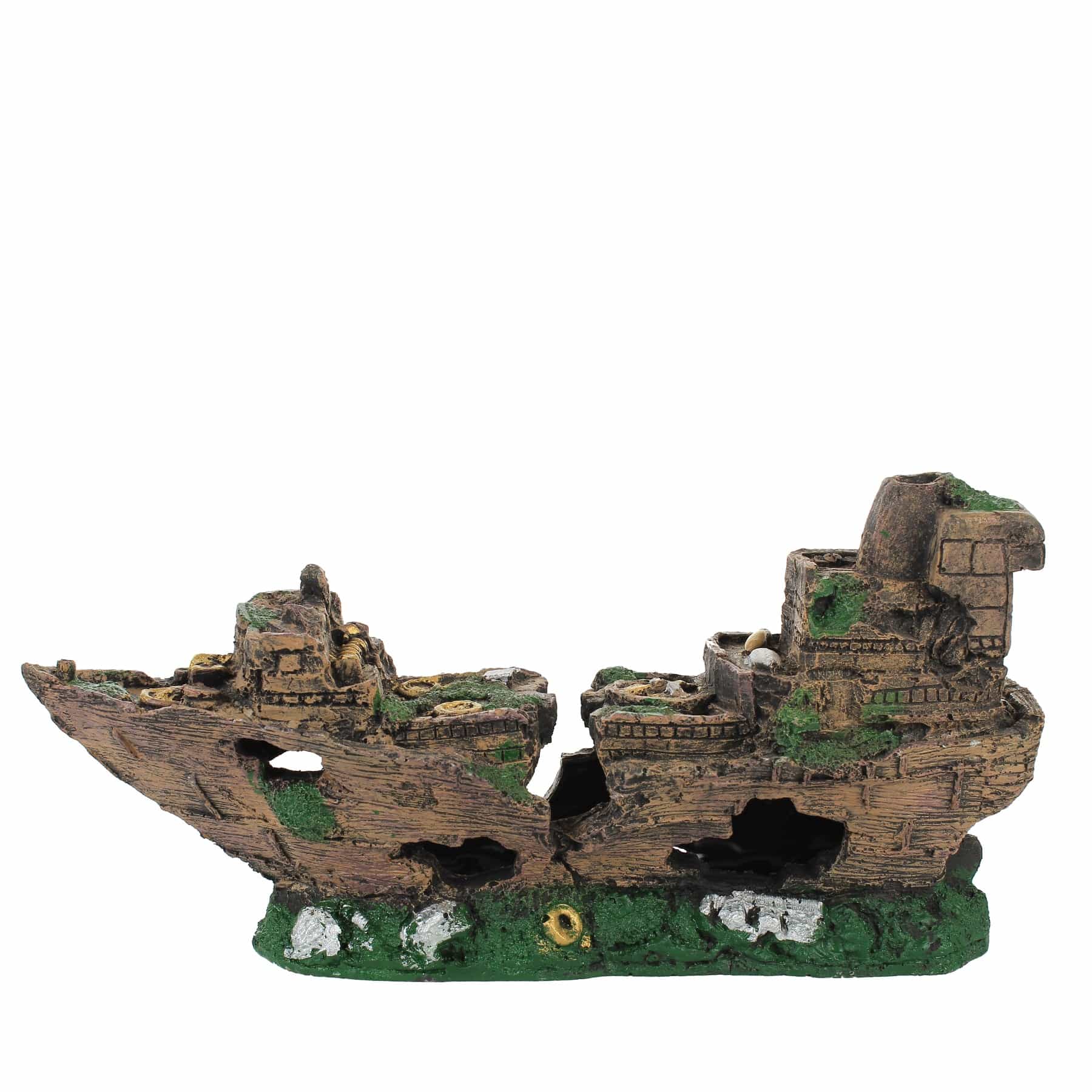 Foshan Artificial Wooden Ship Aquarium Ornament