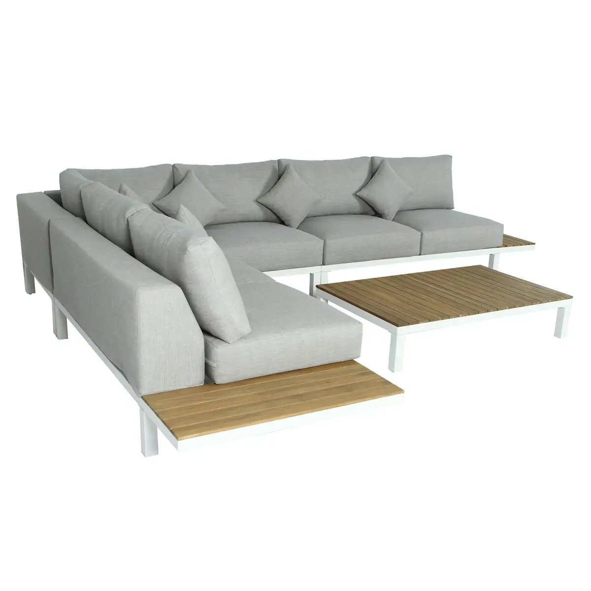 Oriana 5-Seater Corner Steel Outdoor Sofa Set W/Wood Top (65 x 55 x 81 cm)