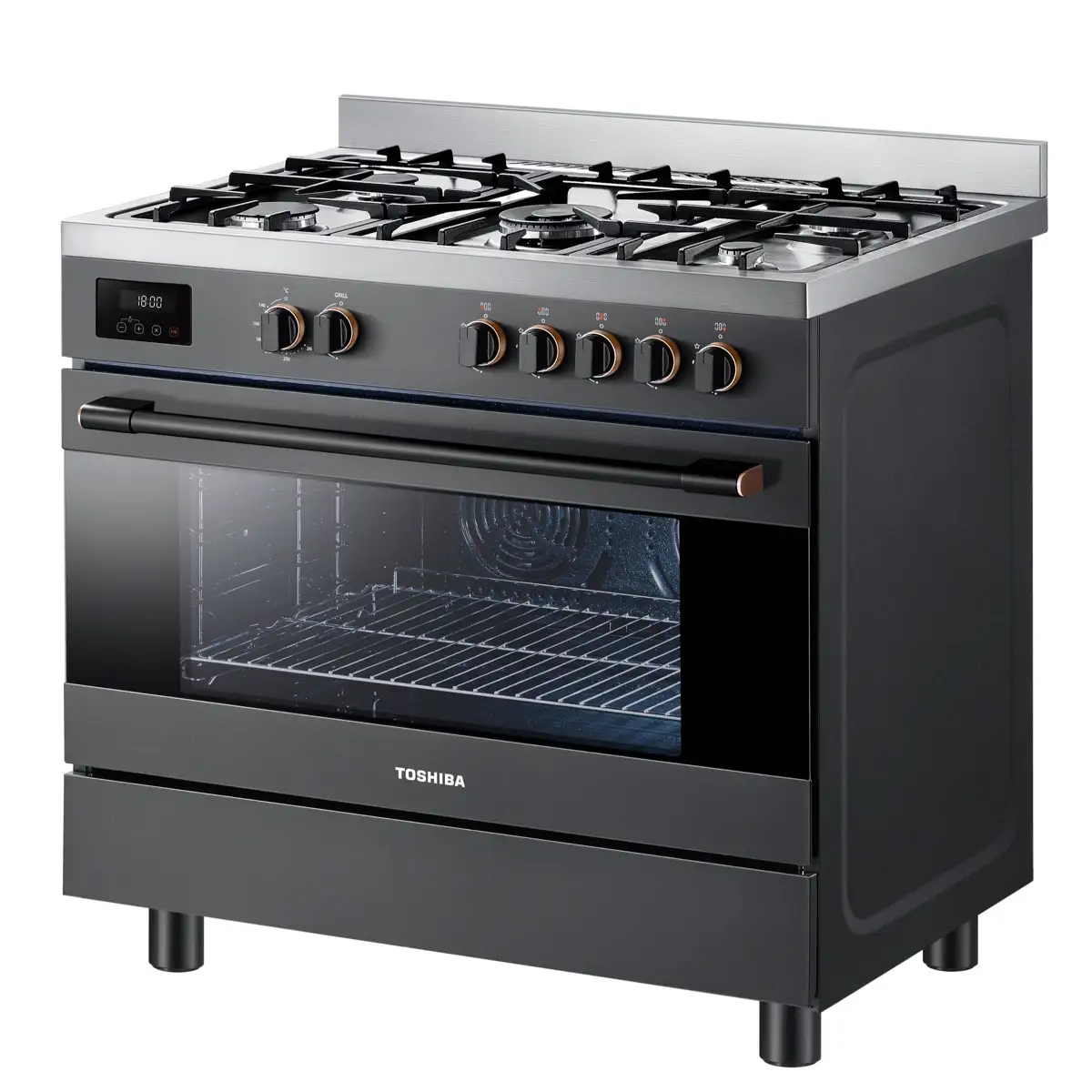 Toshiba Freestanding 5-Burner Gas Cooker W/Oven, RQ1-90MG5GE(GR) (89.5 x 60 x 75 cm)