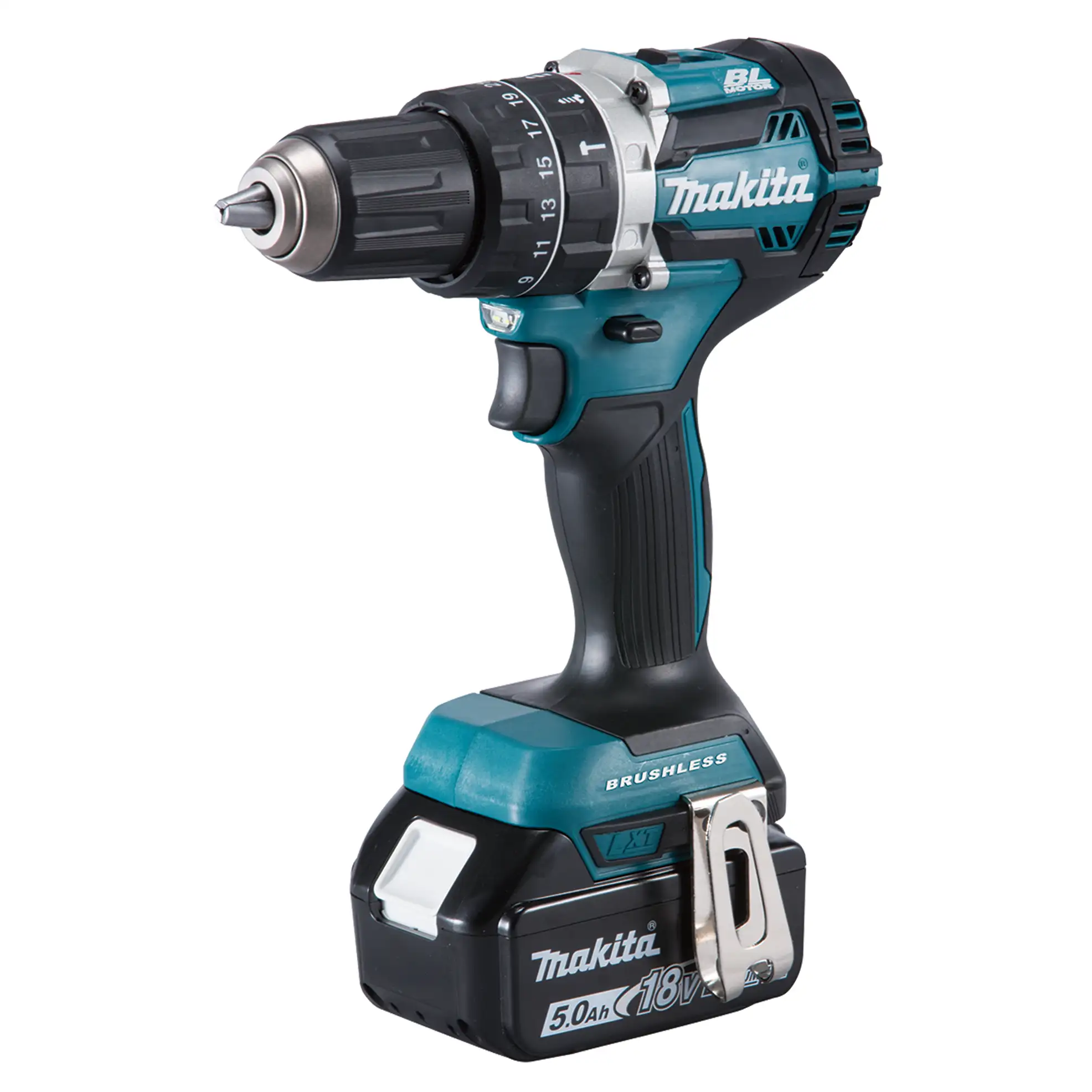 Makita Cordless Hammer Drill Driver, DHP484RTJ-PR (18 V) + Drill Bit Set (17 Pc.)