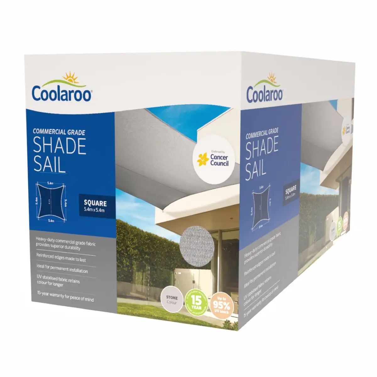 Coolaroo HDPE Commercial Grade Square Shade Sail (540 x 540 cm, Stone)