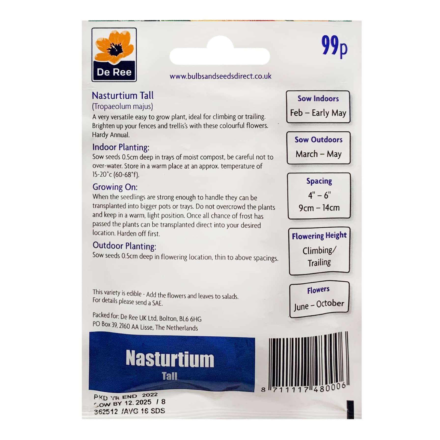 De Ree Nasturtium Tall Seeds
