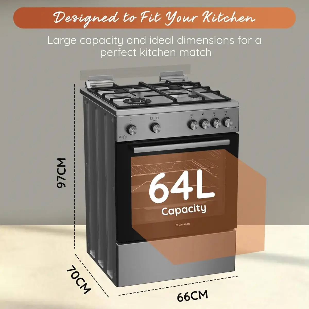 Ariston 4-Burner Freestanding Gas Cooker W/Oven, ARR6GGG23125XME (60 x 60 x 85 cm)