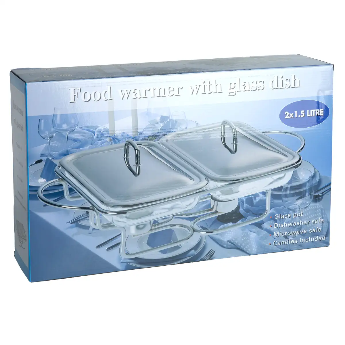 Stainless Steel Rectangular Food Warmer Set (1.5 L, 2 Pc.) 